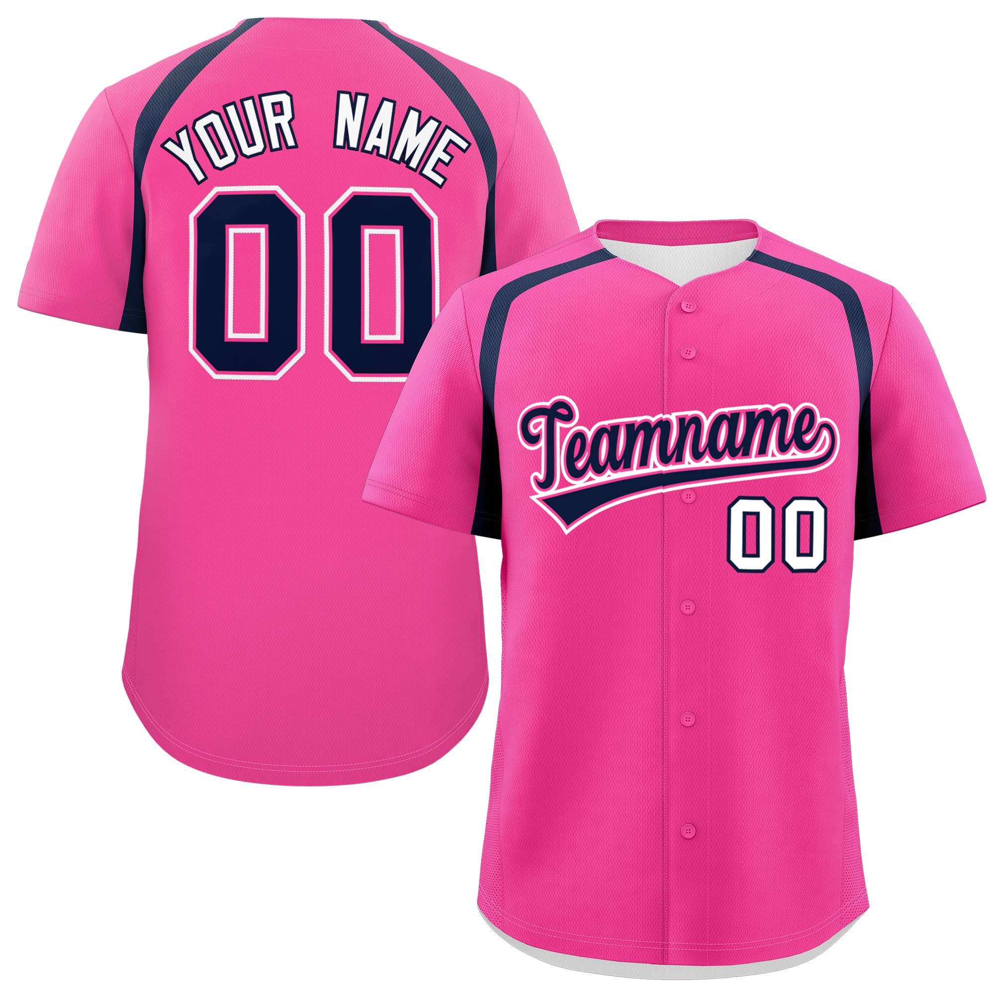 Custom Pink Navy Personalized Color Block Authentic Baseball Jersey