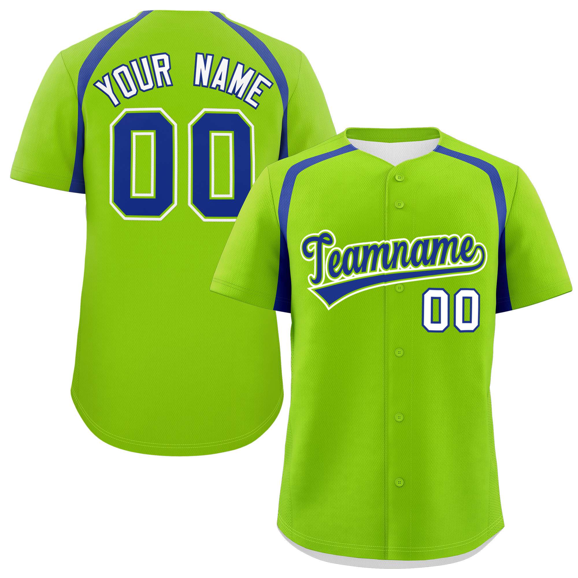 Custom Neon Green Royal Personalized Color Block Authentic Baseball Jersey