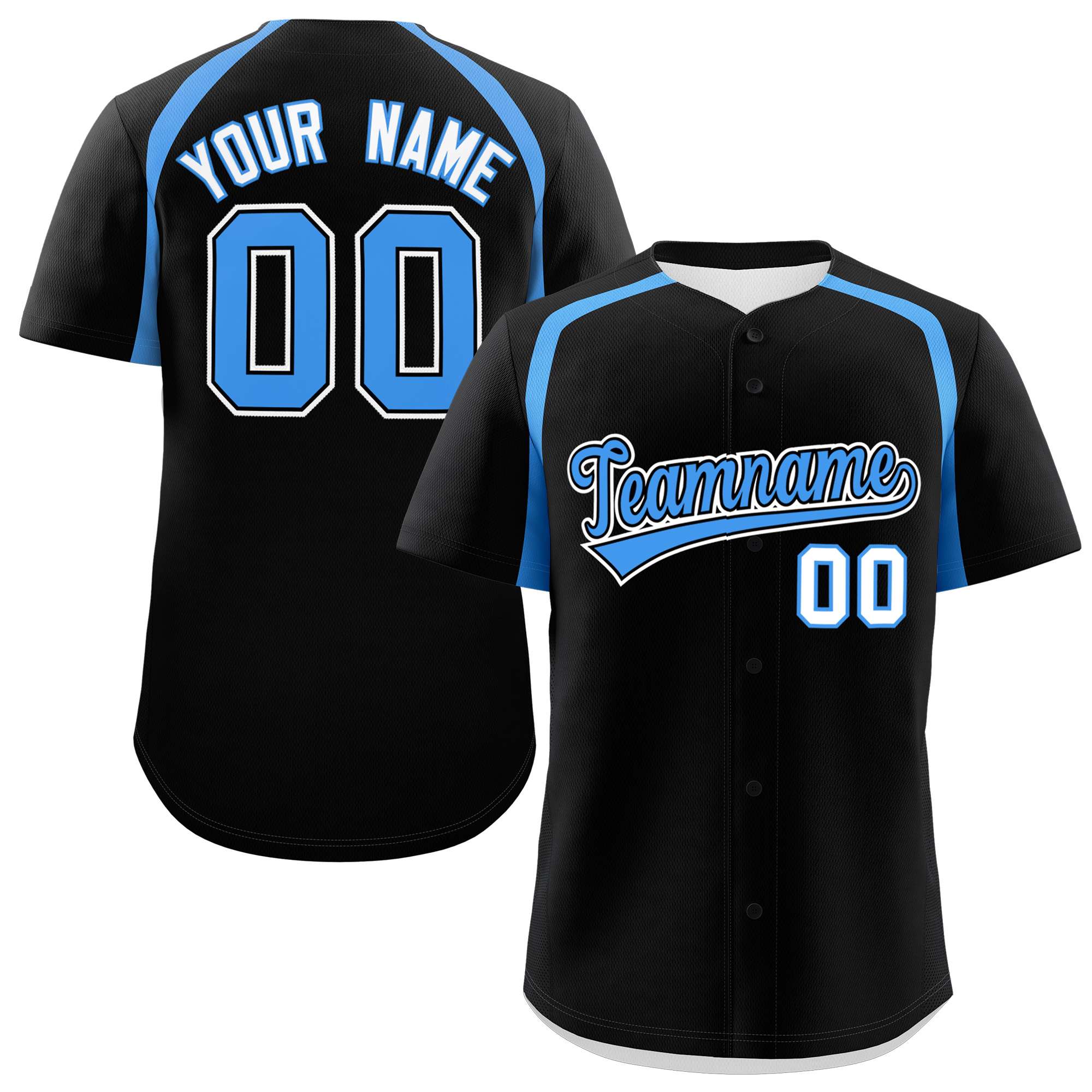 Custom Black Powder Blue Personalized Color Block Authentic Baseball Jersey