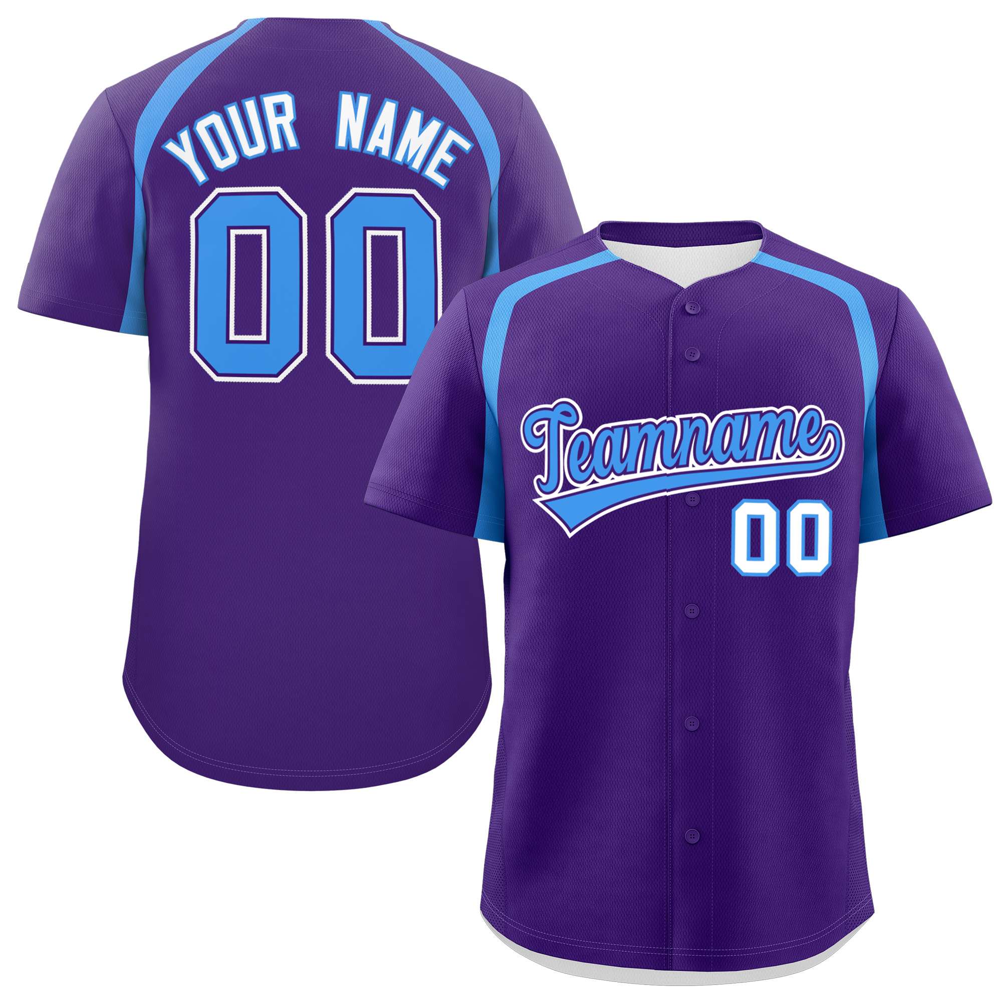 Custom Purple Powder Blue Personalized Color Block Authentic Baseball Jersey