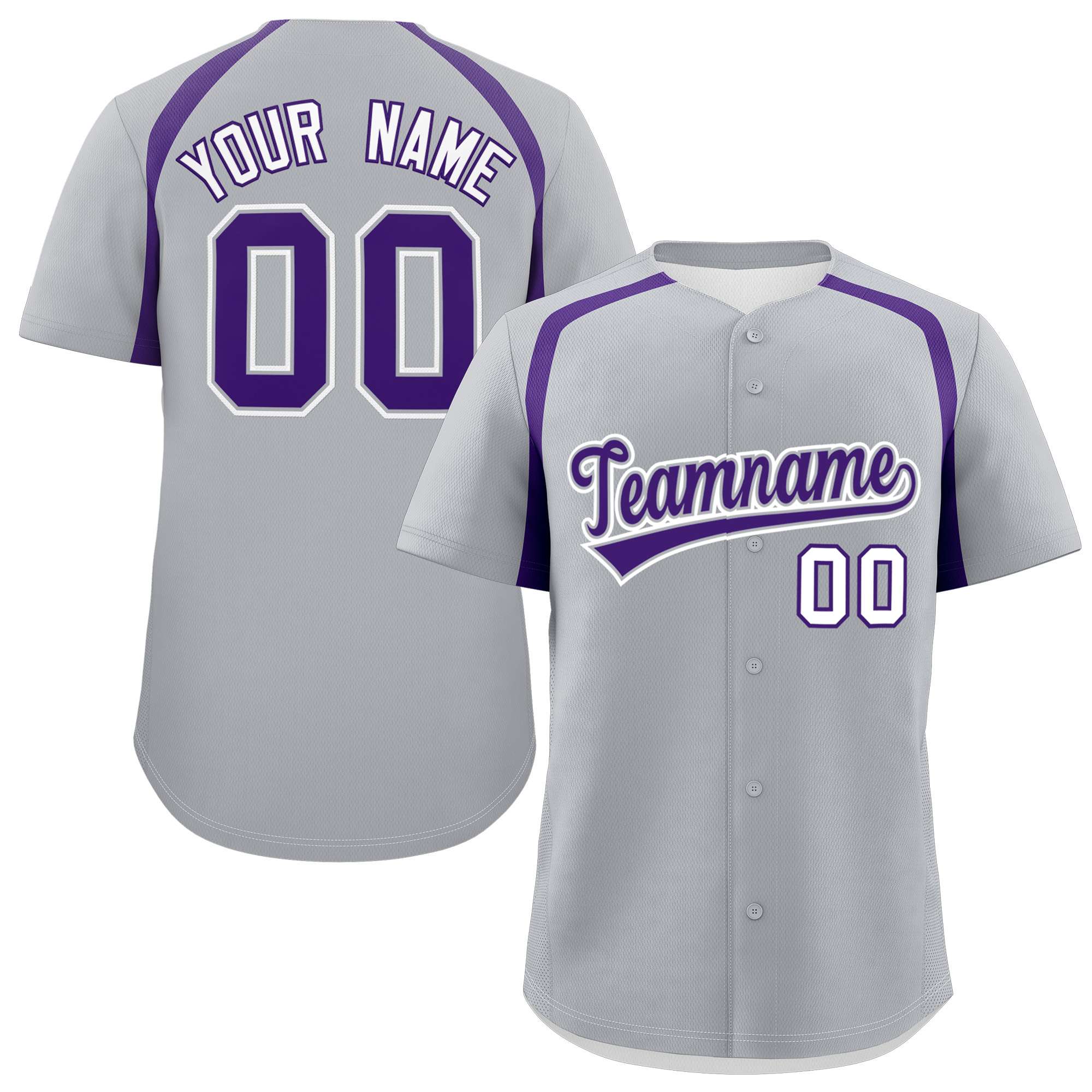 Custom Silver Purple Personalized Color Block Authentic Baseball Jersey