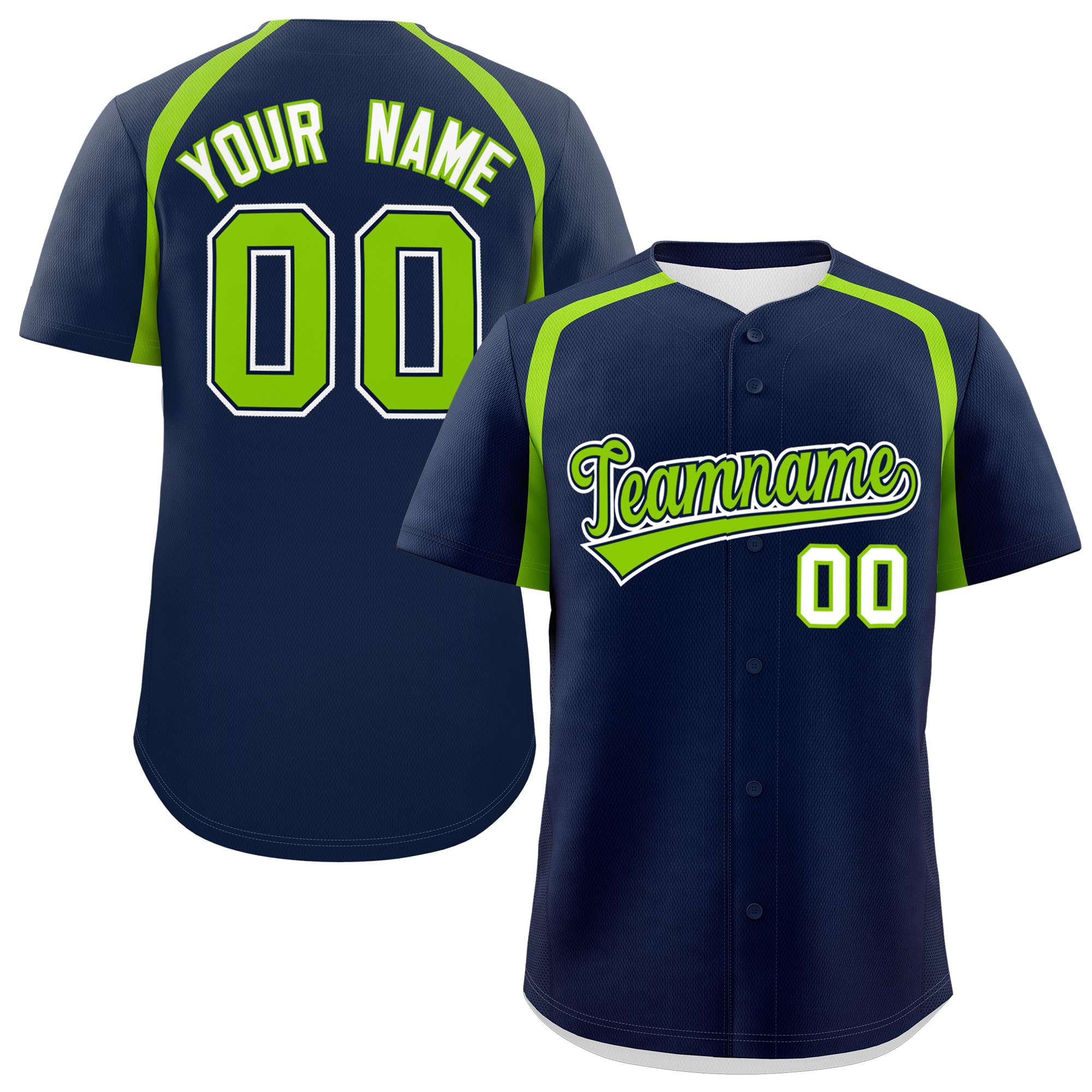 Custom Navy Neon Green Personalized Color Block Authentic Baseball Jersey