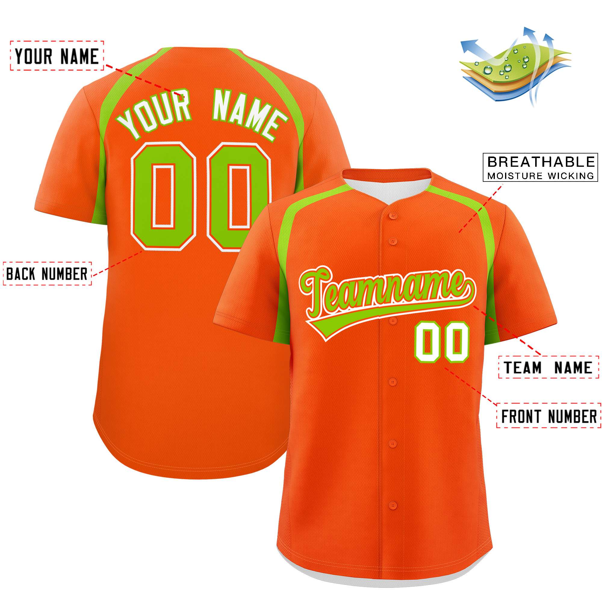 Custom Orange Neon Green Personalized Color Block Authentic Baseball Jersey