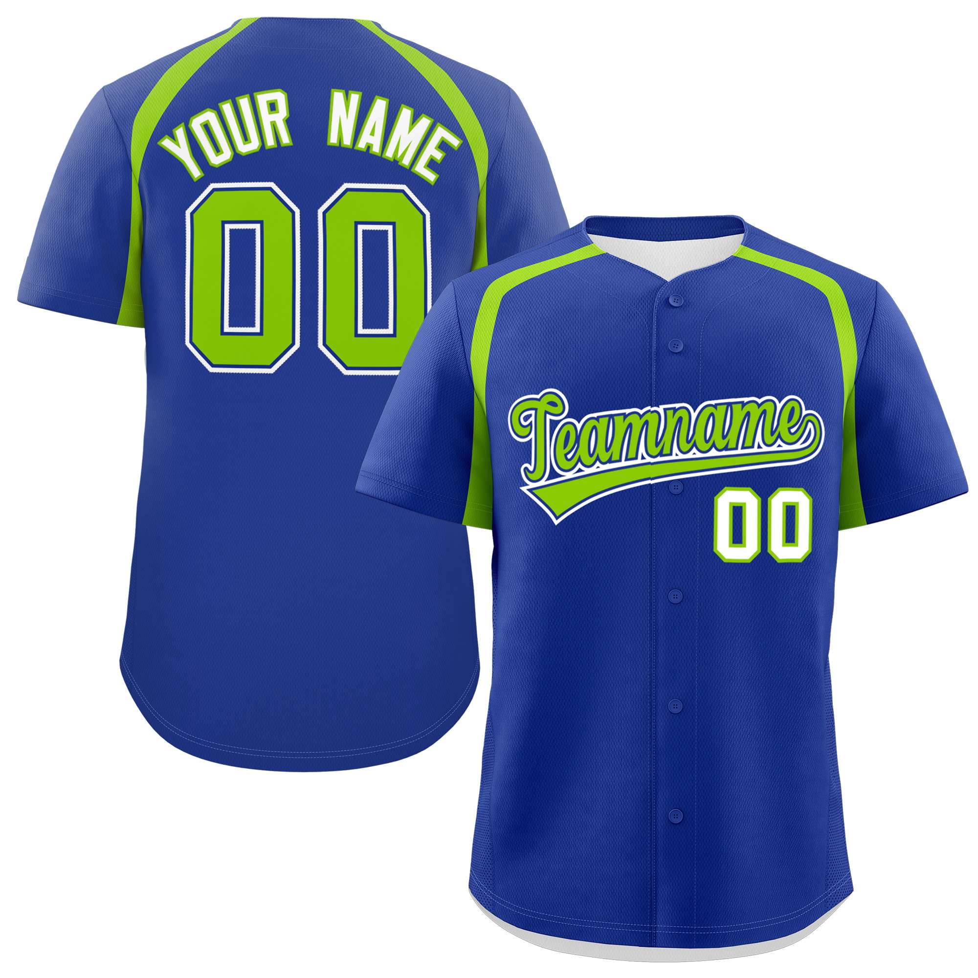 Custom Royal Neon Green Personalized Color Block Authentic Baseball Jersey