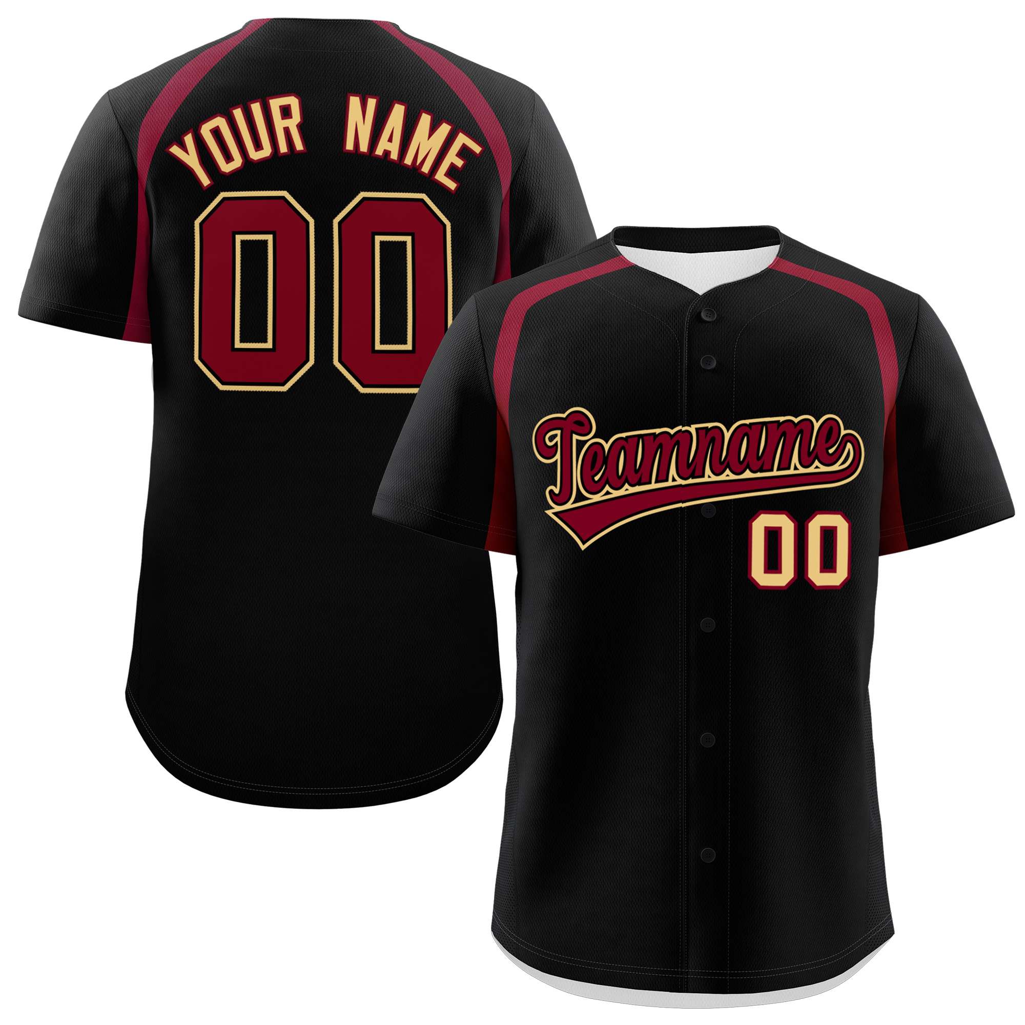 Custom Black Crimson Personalized Color Block Authentic Baseball Jersey