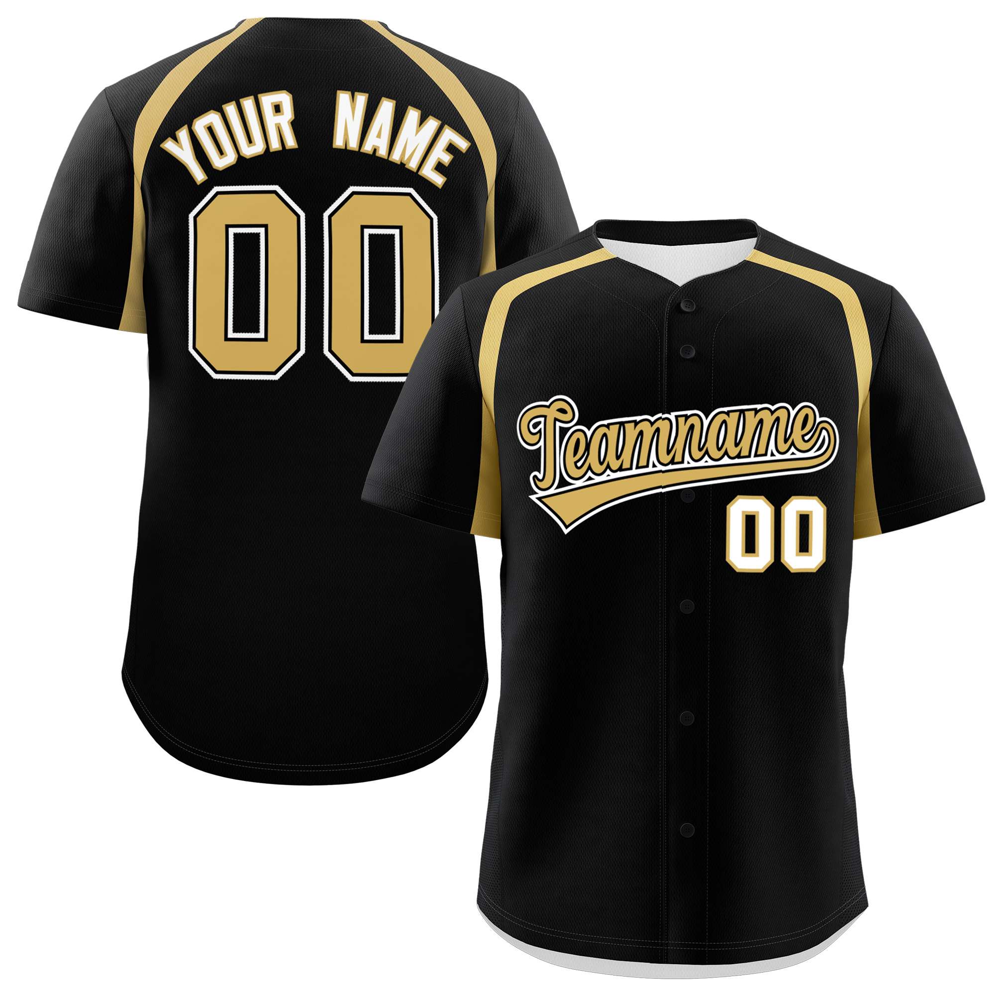 Custom Black Old Gold Personalized Color Block Authentic Baseball Jersey