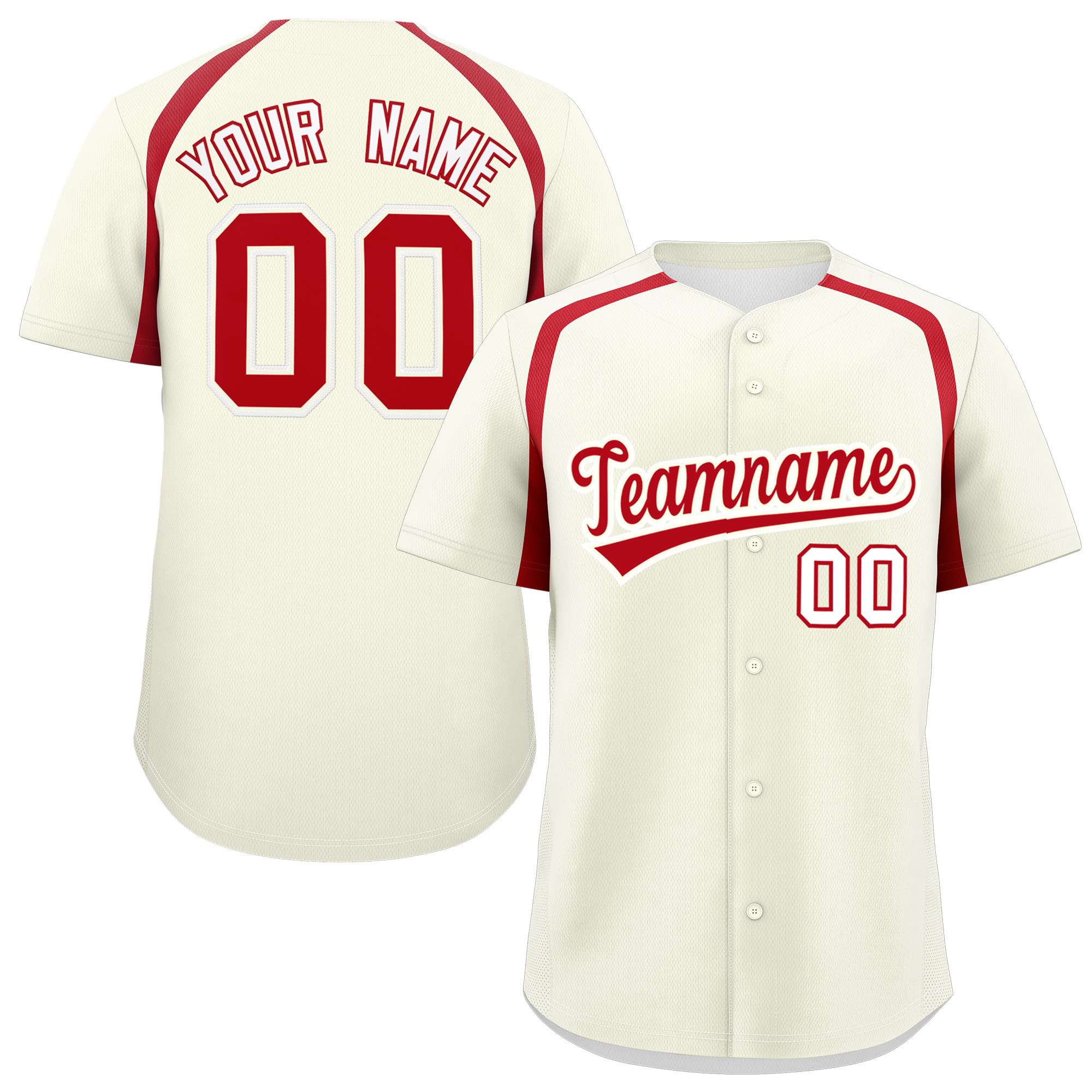 Custom Cream Red Personalized Color Block Authentic Baseball Jersey