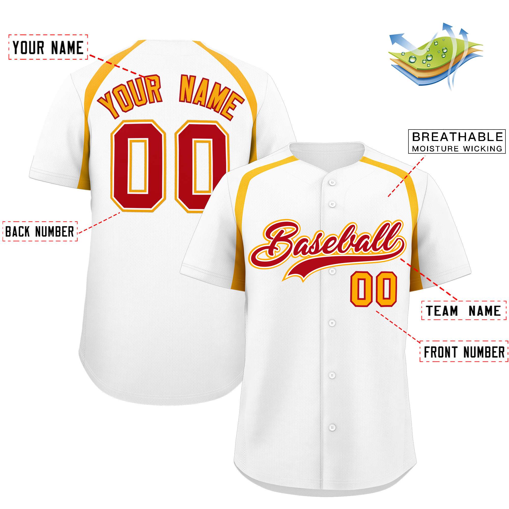 Custom White Yellow Personalized Color Block Authentic Baseball Jersey