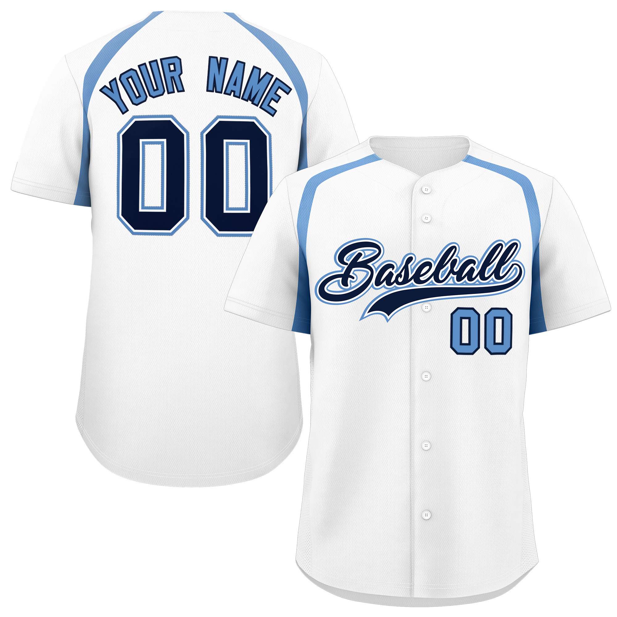 Custom White Light Blue Personalized Color Block Authentic Baseball Jersey