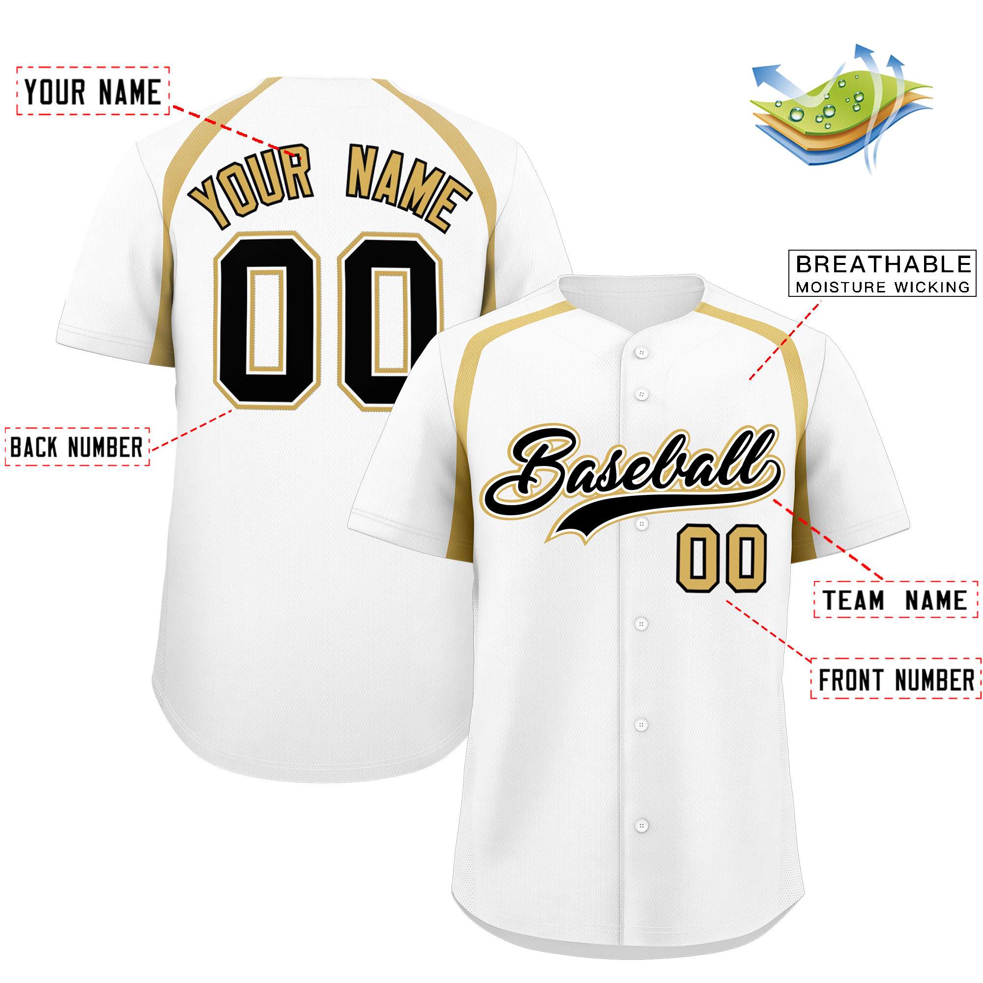 Custom White Old Gold Personalized Color Block Authentic Baseball Jersey