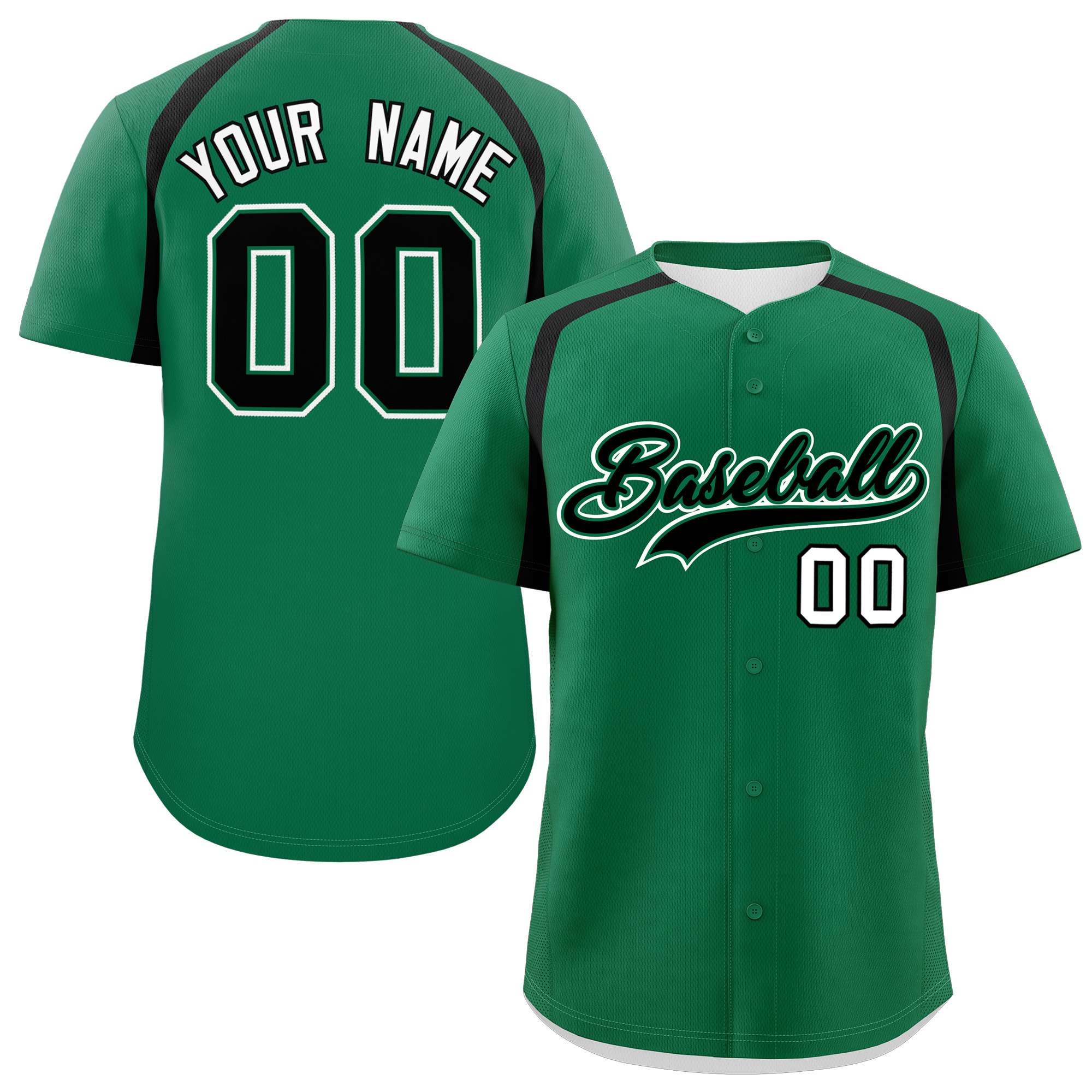 Custom Kelly Green Black Personalized Color Block Authentic Baseball Jersey