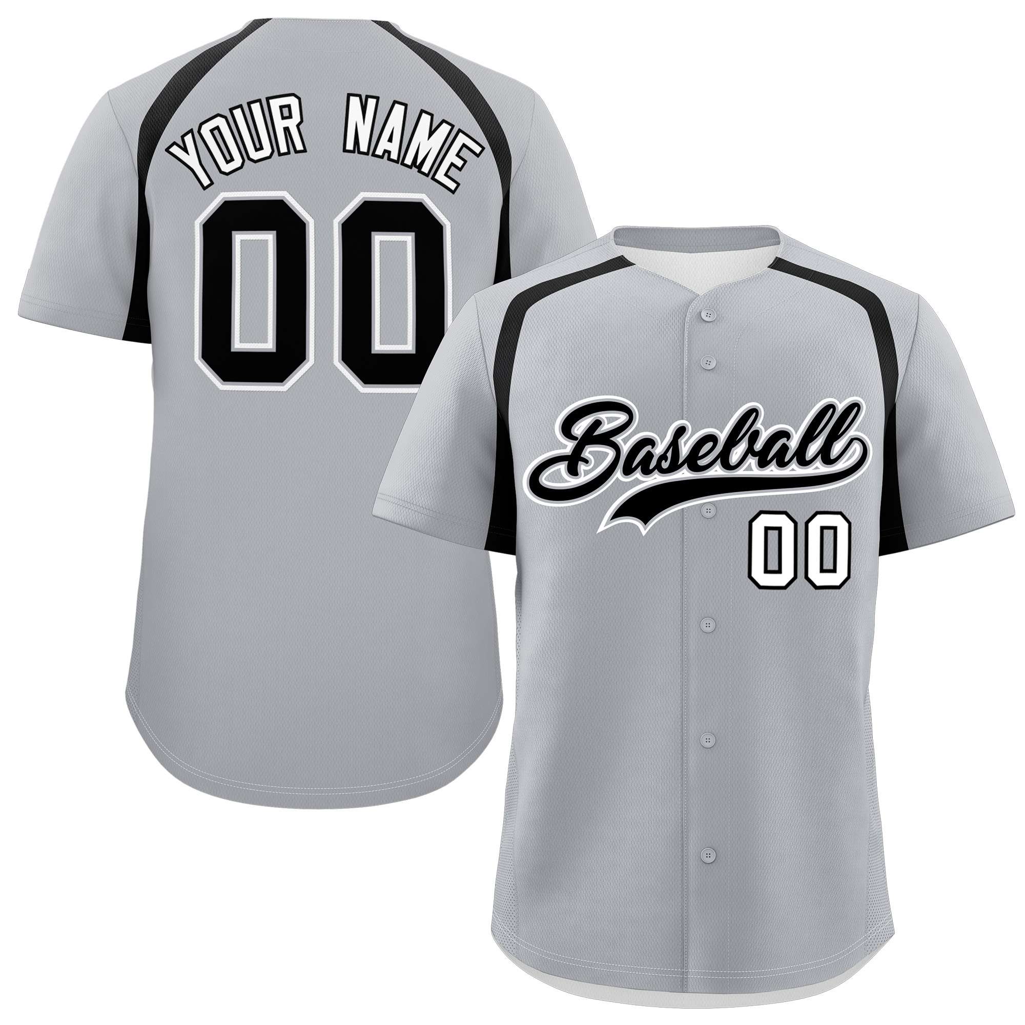 Custom Silver Black Personalized Color Block Authentic Baseball Jersey