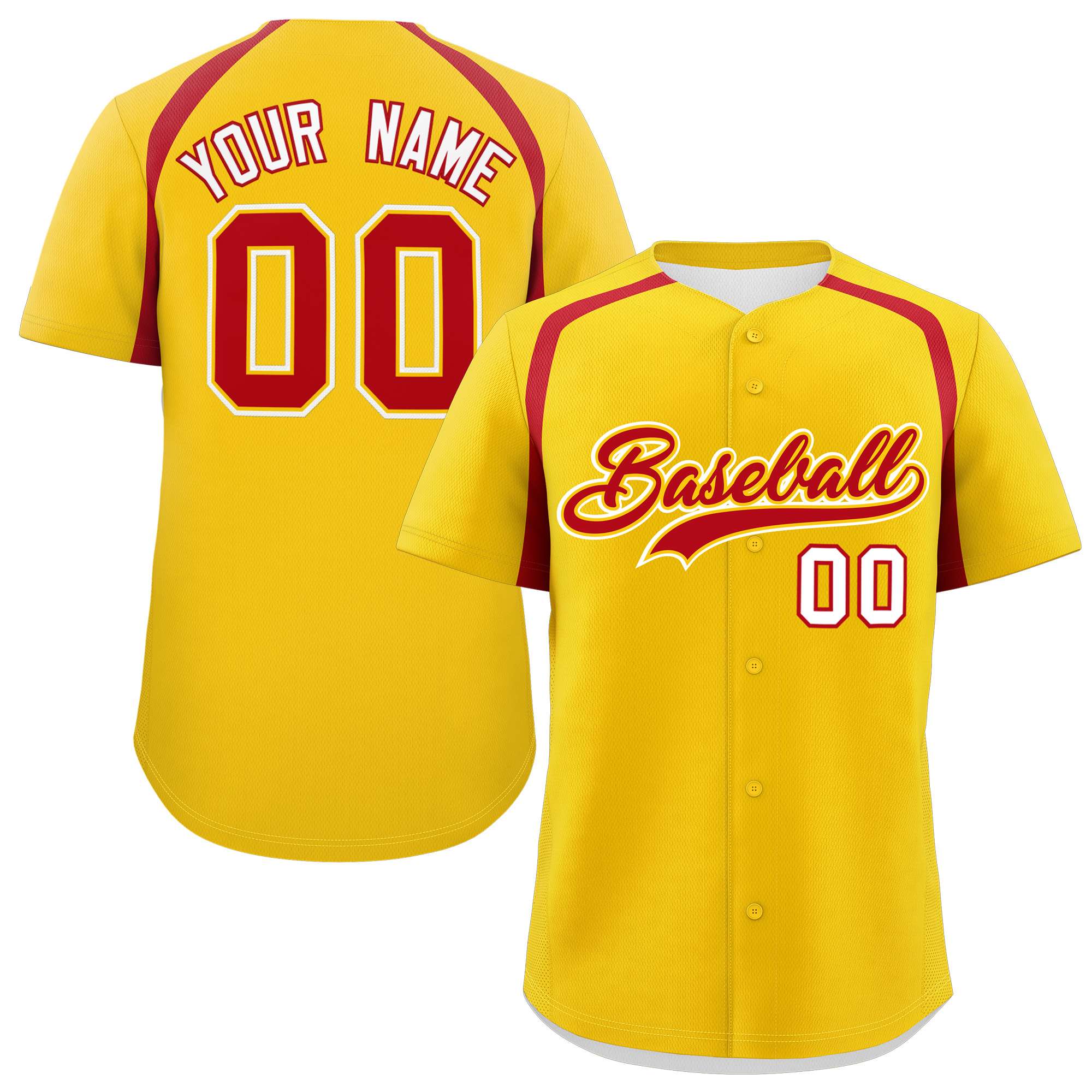 Custom Gold Red Personalized Color Block Authentic Baseball Jersey