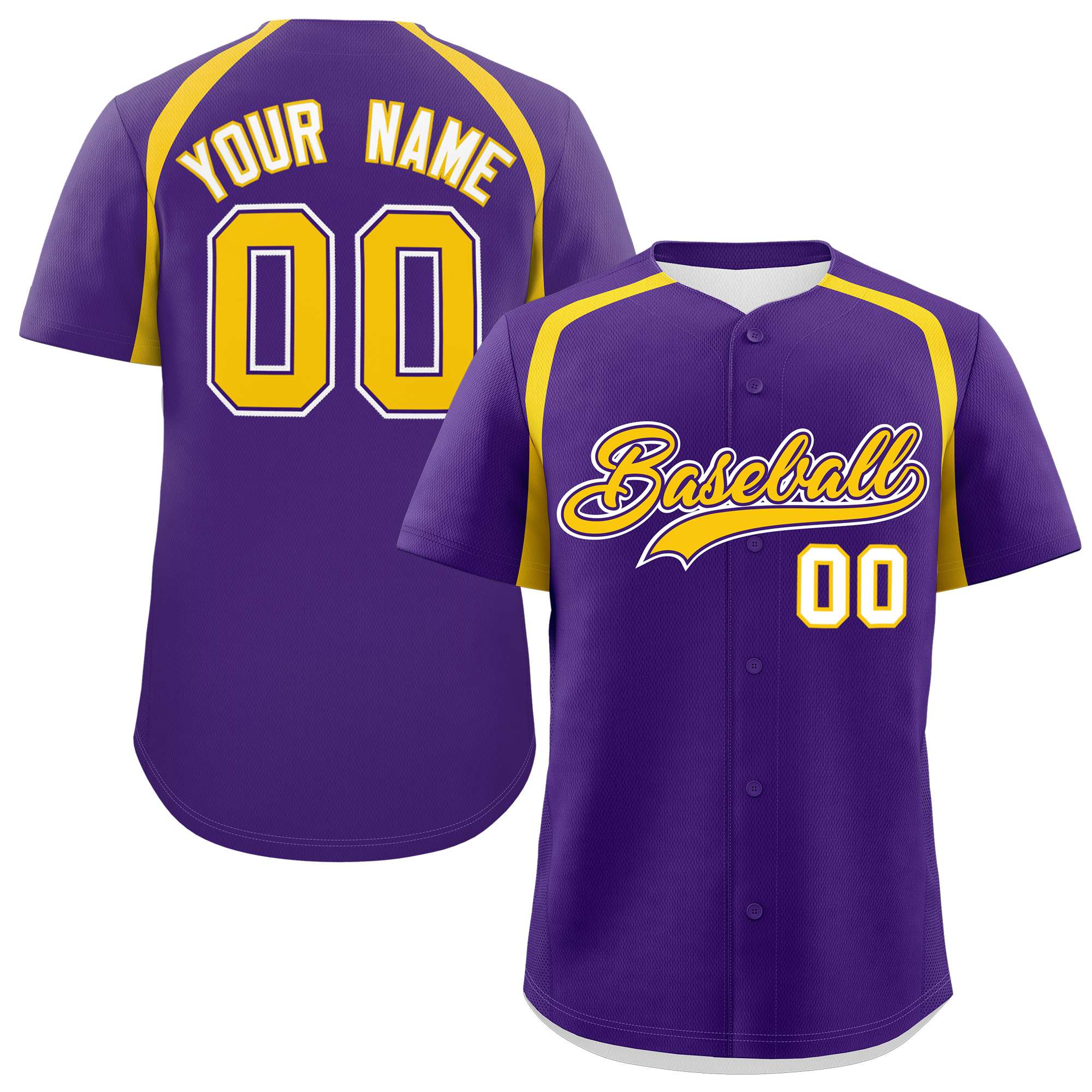 Custom Purple Gold Personalized Color Block Authentic Baseball Jersey