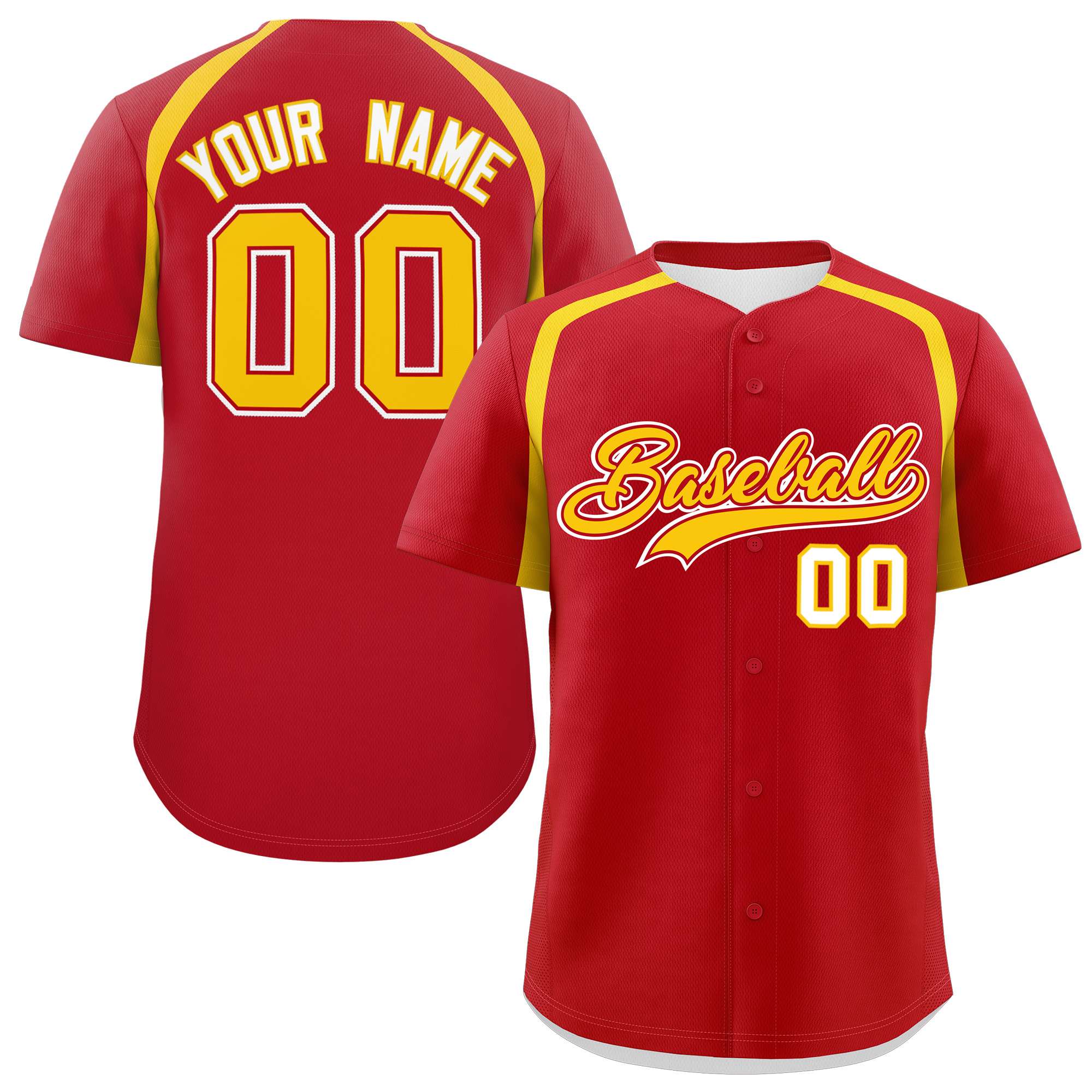 Custom Red Gold Personalized Color Block Authentic Baseball Jersey