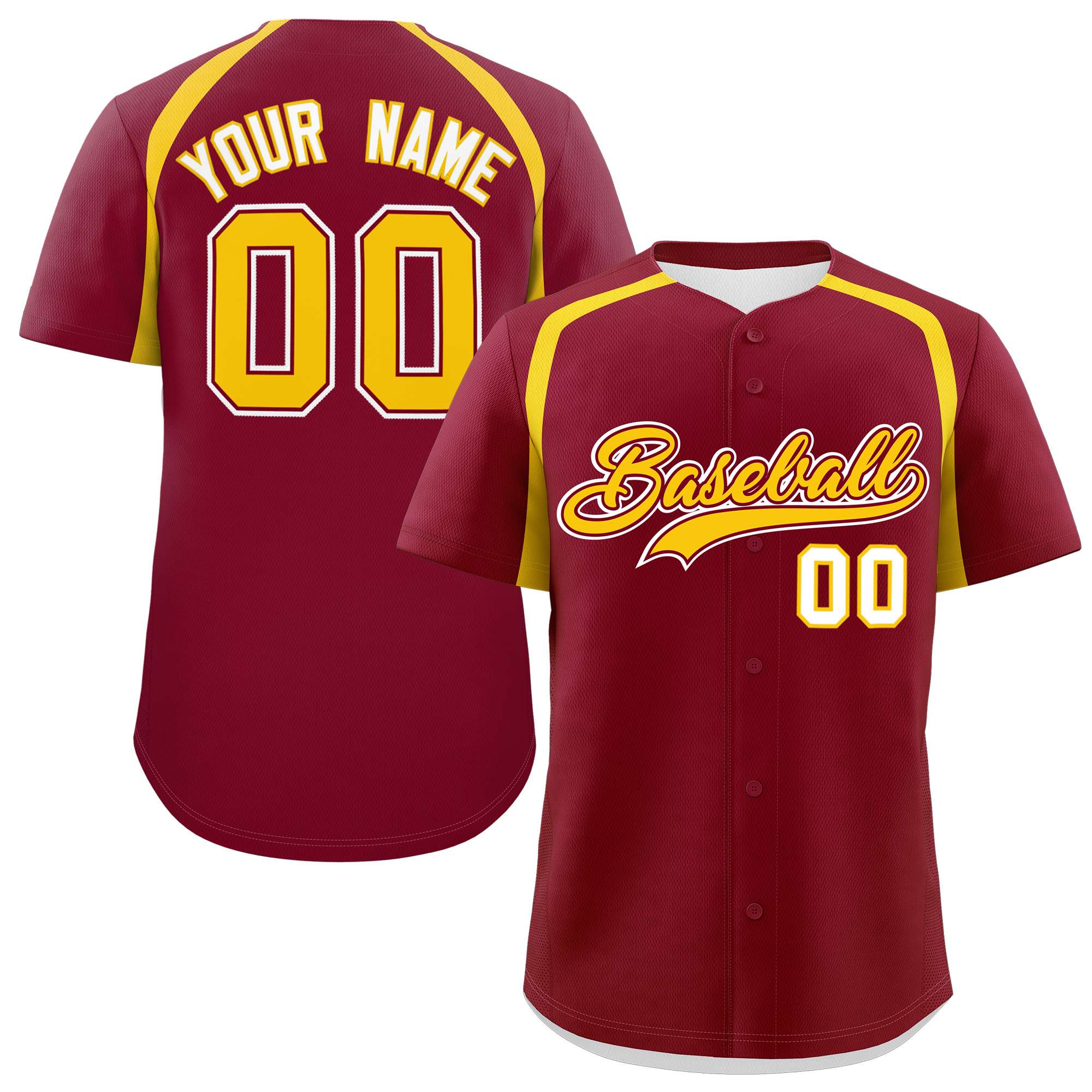 Custom Crimson Gold Personalized Color Block Authentic Baseball Jersey