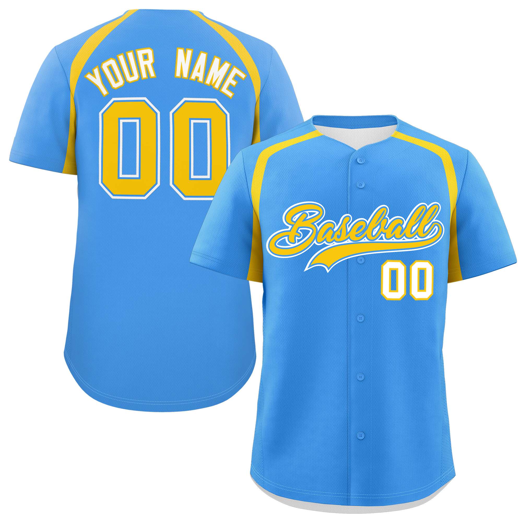 Custom Powder Blue Gold Personalized Color Block Authentic Baseball Jersey