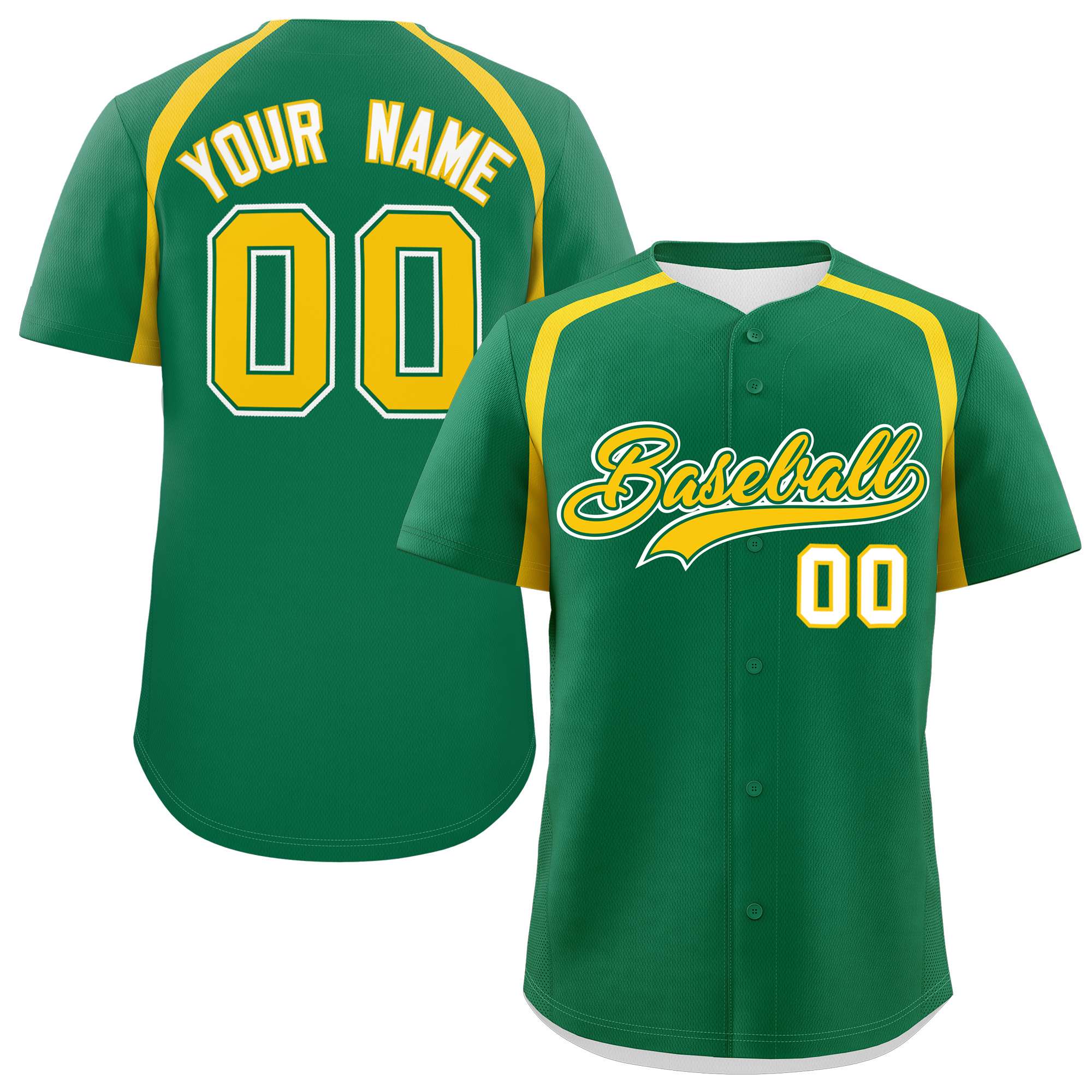 Custom Kelly Green Gold Personalized Color Block Authentic Baseball Jersey