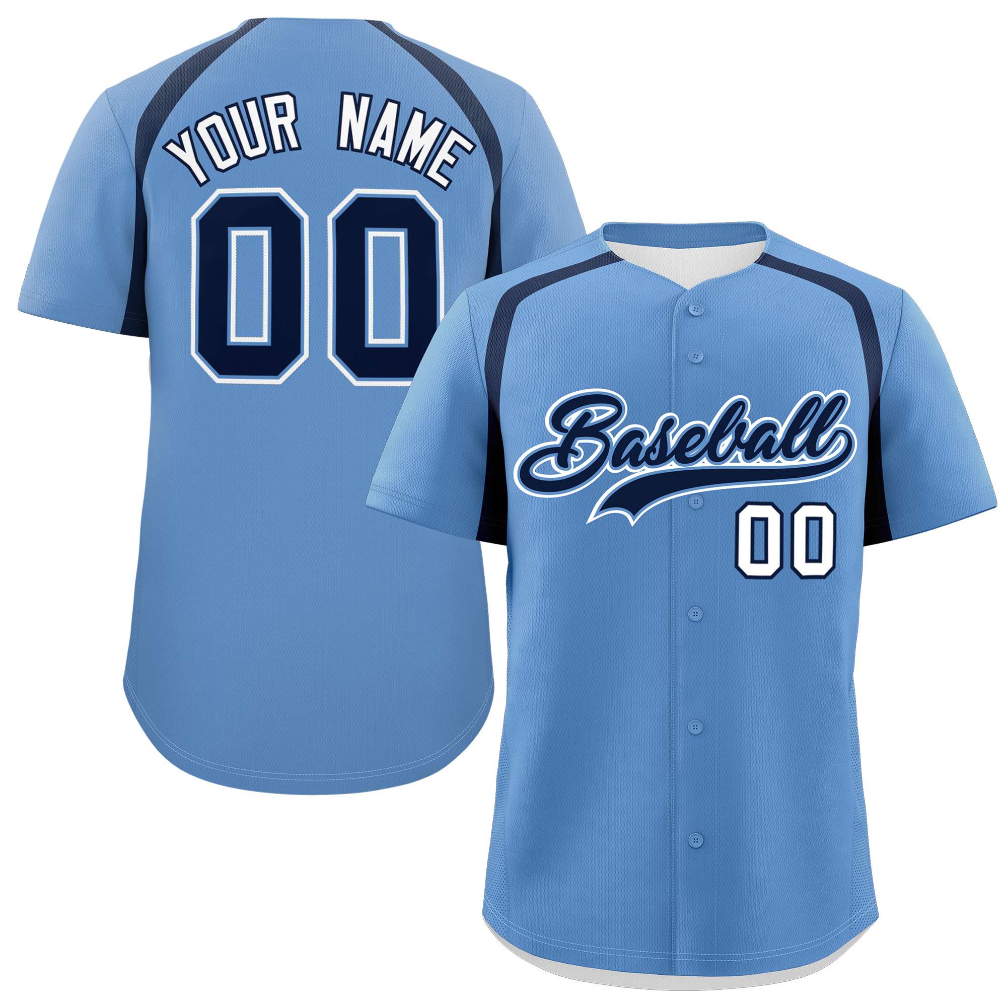 Custom Light Blue Navy Personalized Color Block Authentic Baseball Jersey