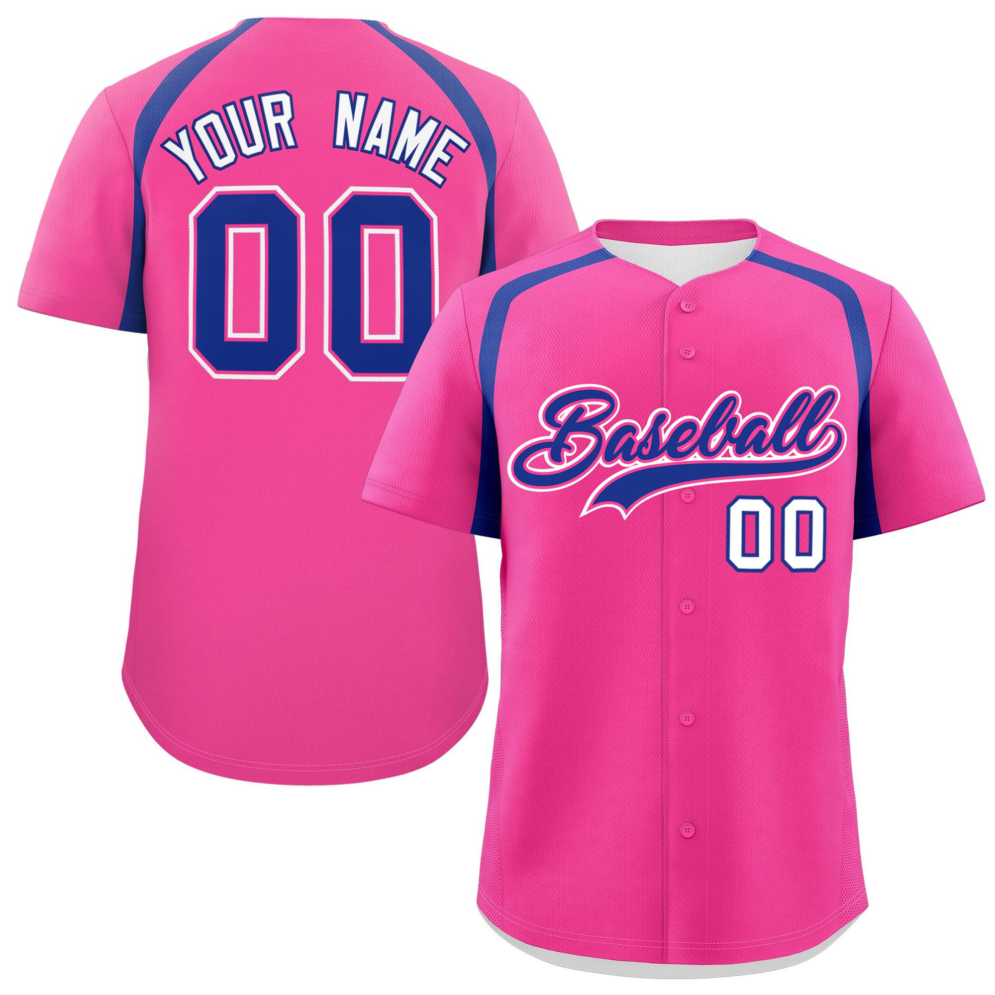 Custom Pink Royal Personalized Color Block Authentic Baseball Jersey