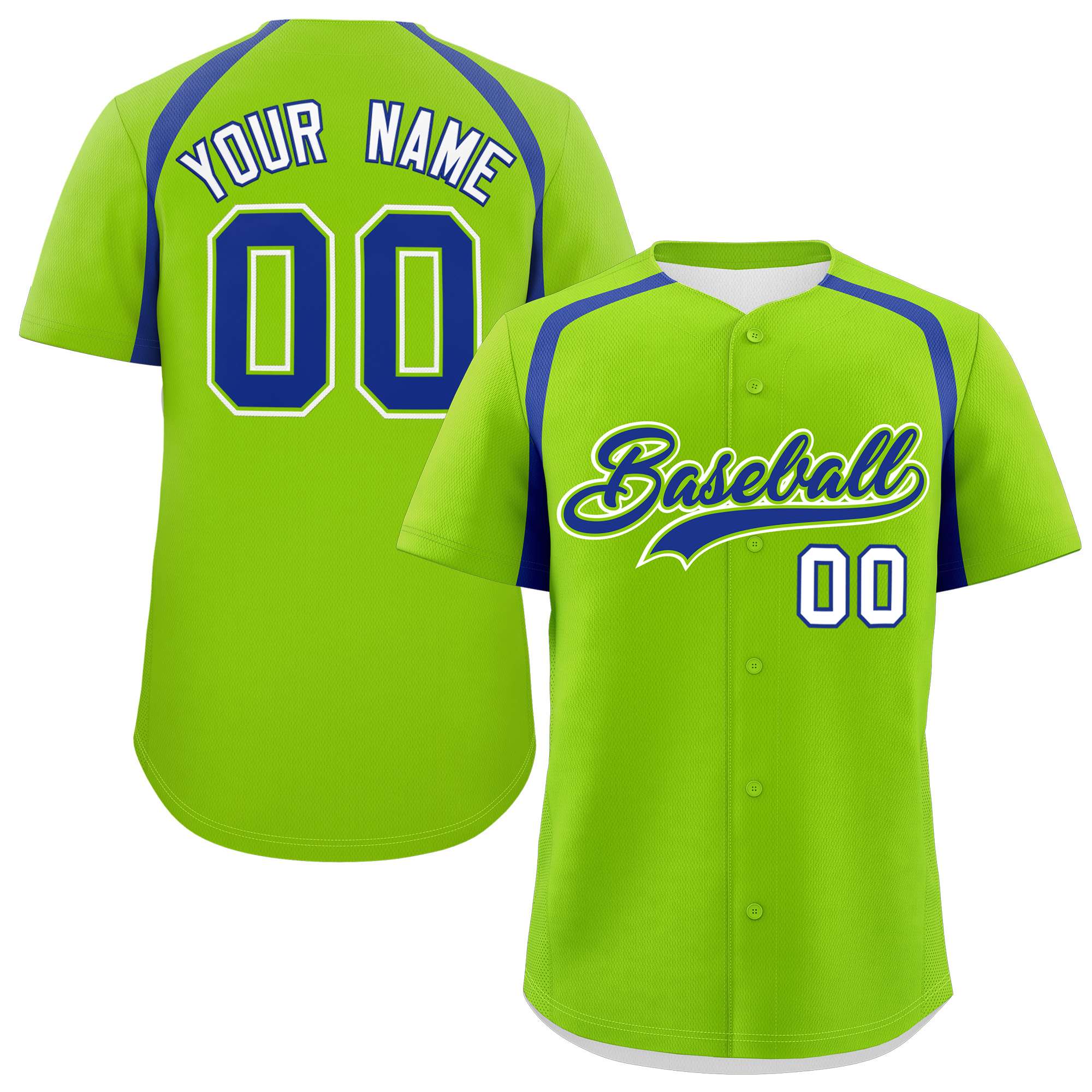 Custom Neon Green Royal Personalized Color Block Authentic Baseball Jersey