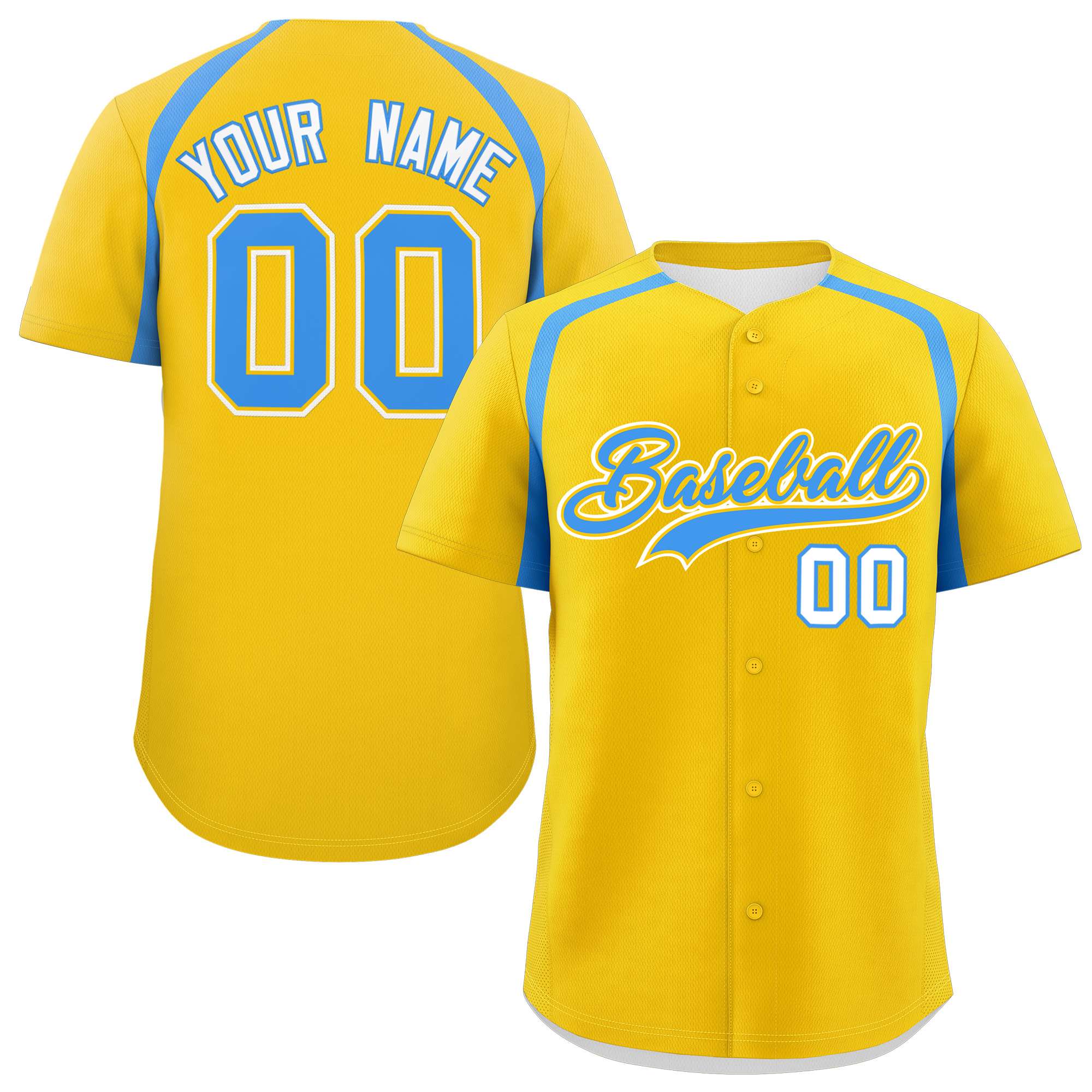 Custom Gold Powder Blue Personalized Color Block Authentic Baseball Jersey