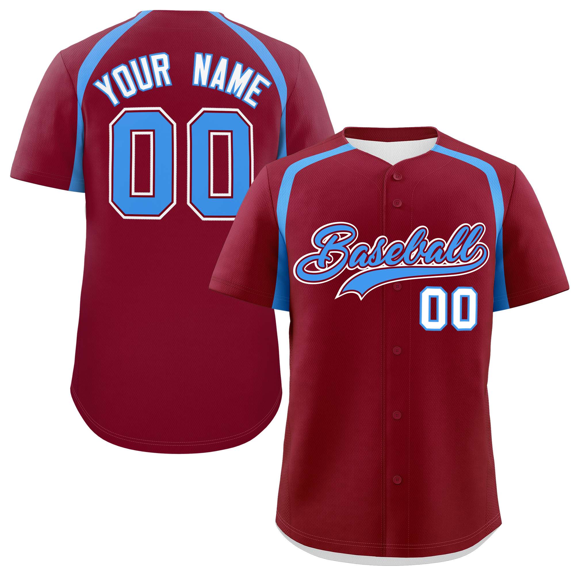 Custom Crimson Powder Blue Personalized Color Block Authentic Baseball Jersey