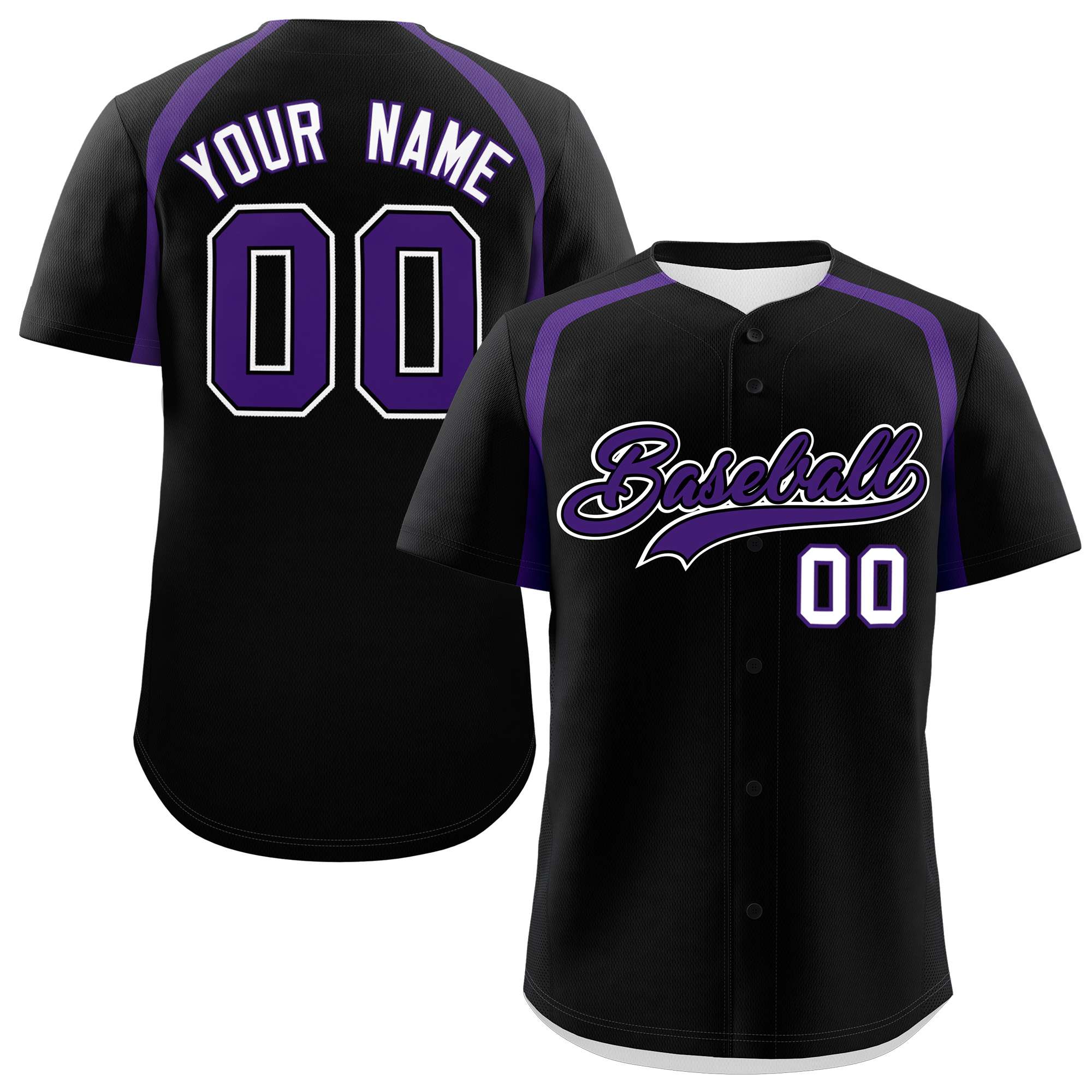 Custom Black Purple Personalized Color Block Authentic Baseball Jersey