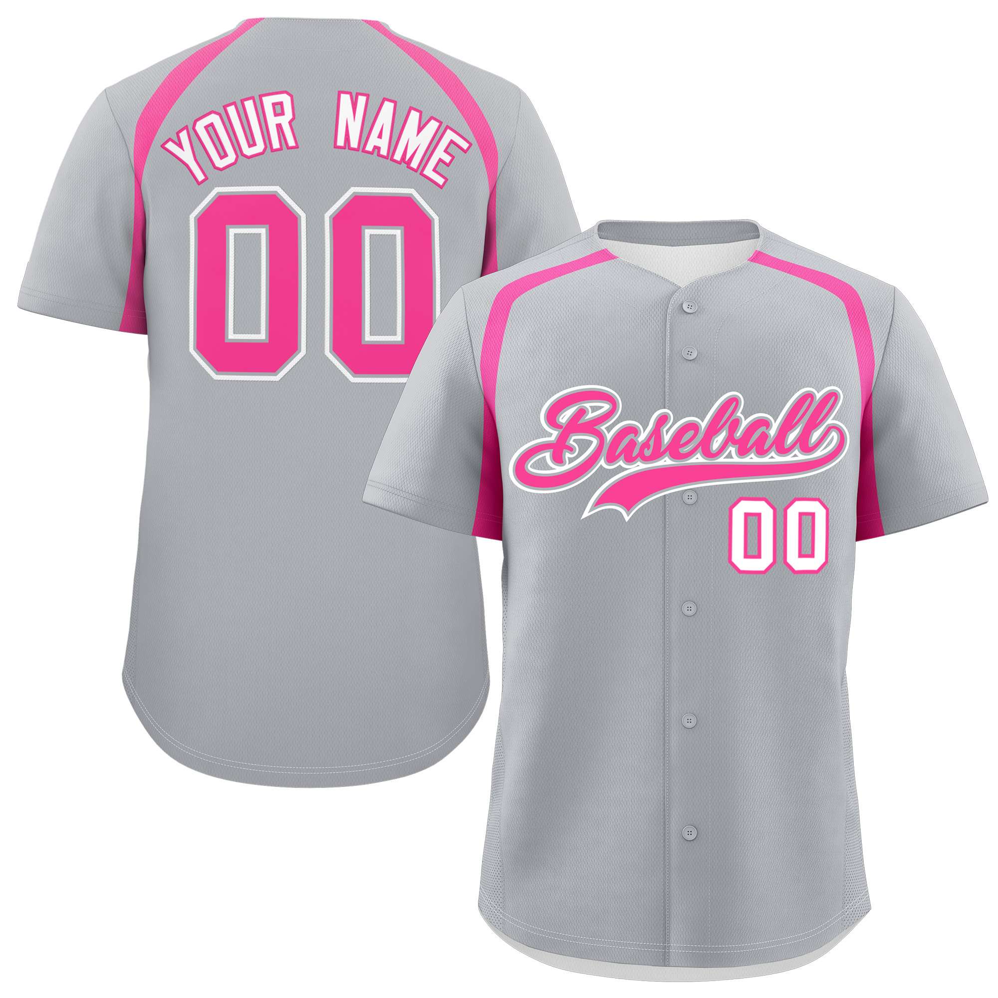 Custom Silver Pink Personalized Color Block Authentic Baseball Jersey