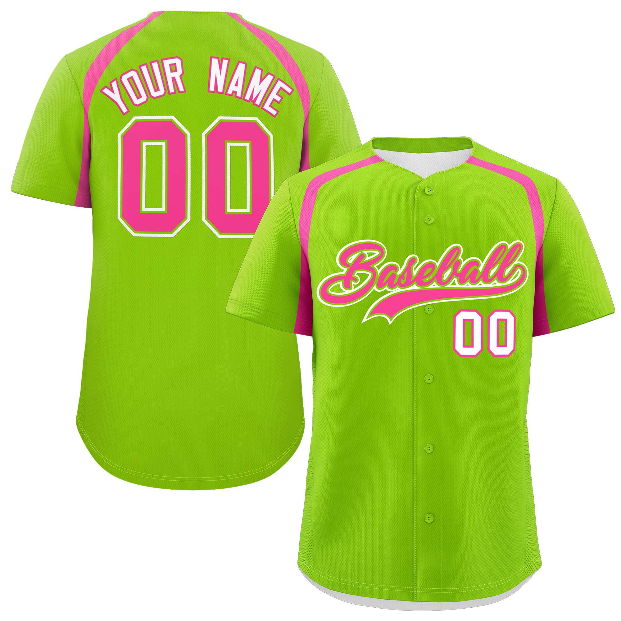 Custom Neon Green Pink Personalized Color Block Authentic Baseball Jersey