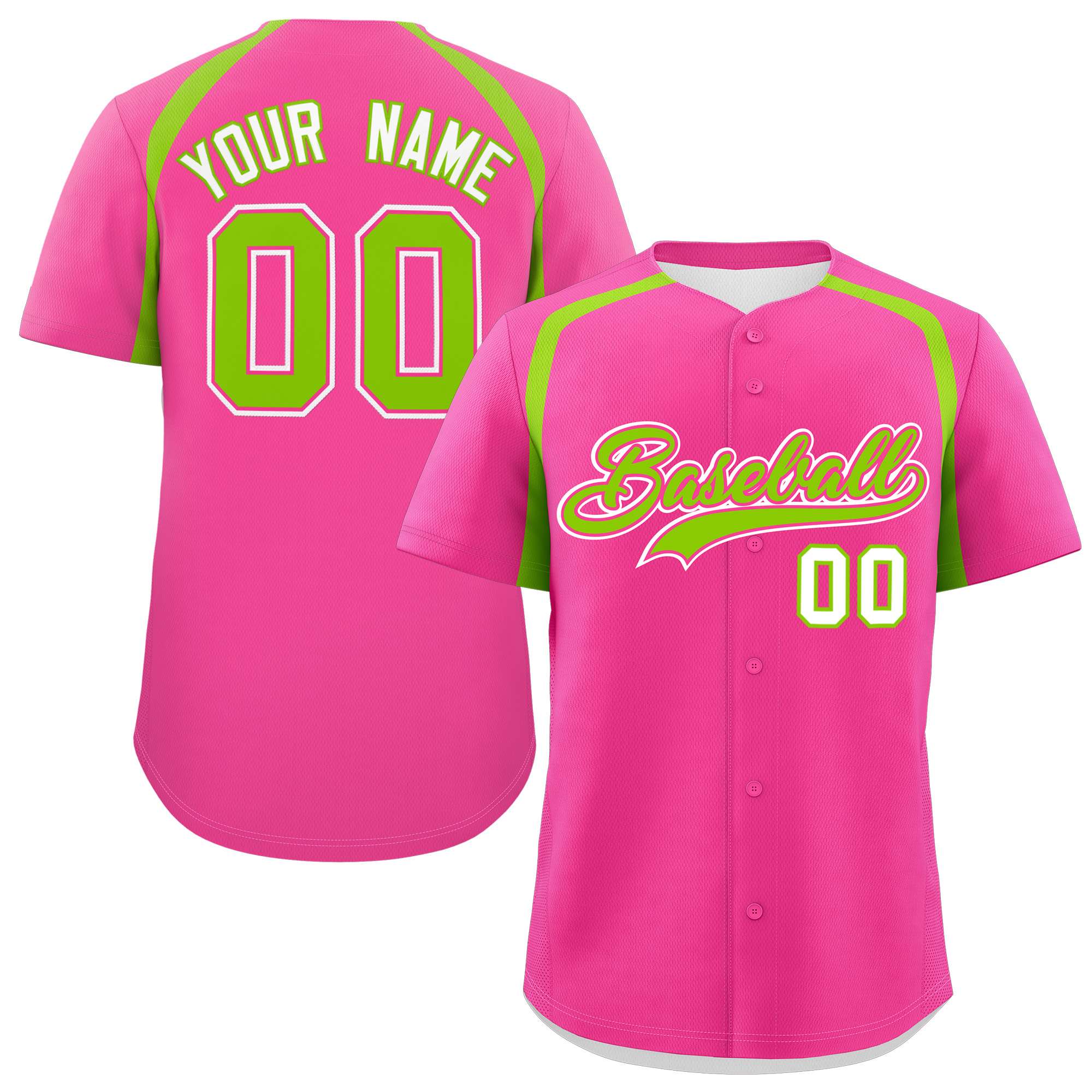 Custom Pink Neon Green Personalized Color Block Authentic Baseball Jersey