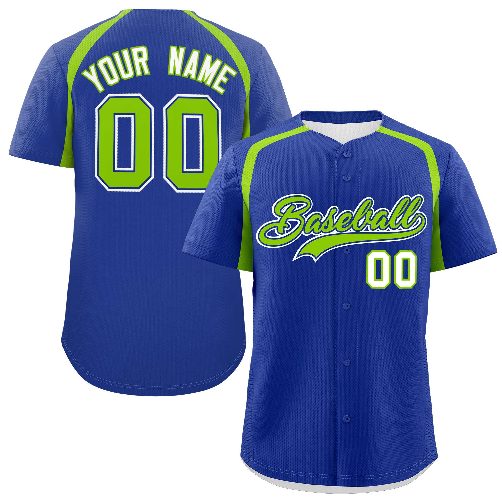 Custom Royal Neon Green Personalized Color Block Authentic Baseball Jersey