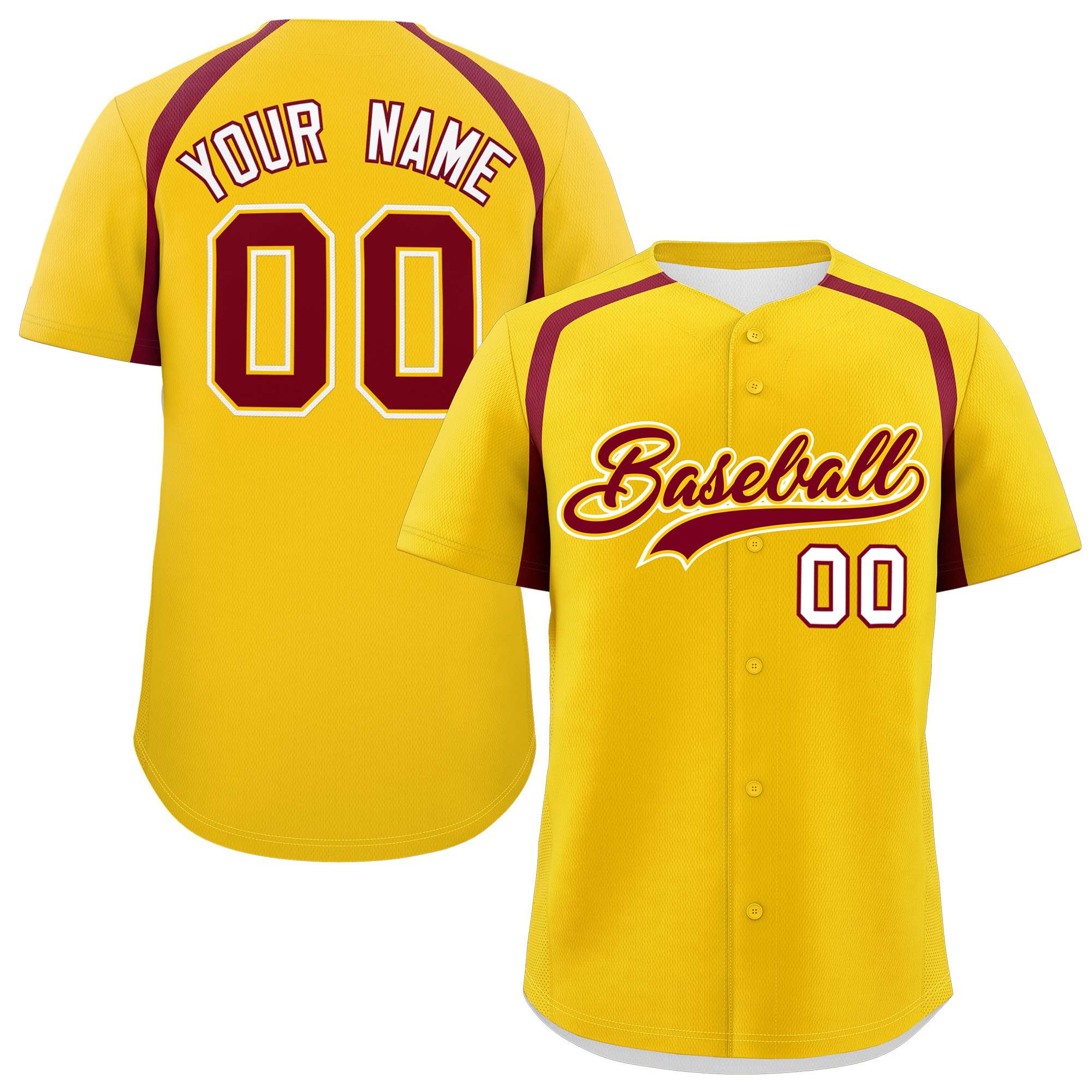 Custom Gold Crimson Personalized Color Block Authentic Baseball Jersey