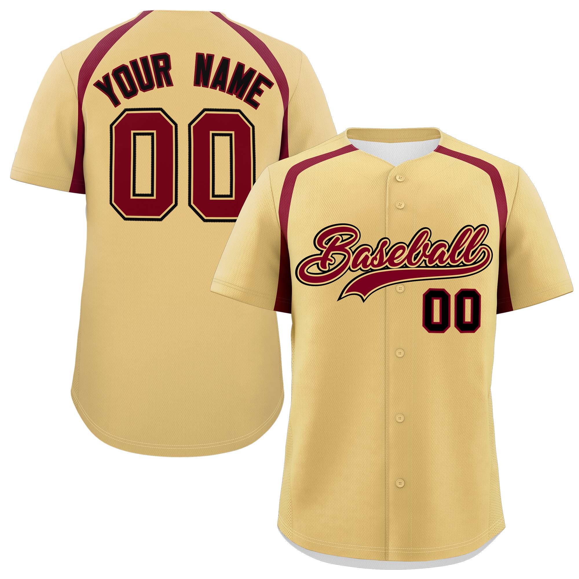 Custom Khaki Crimson Personalized Color Block Authentic Baseball Jersey