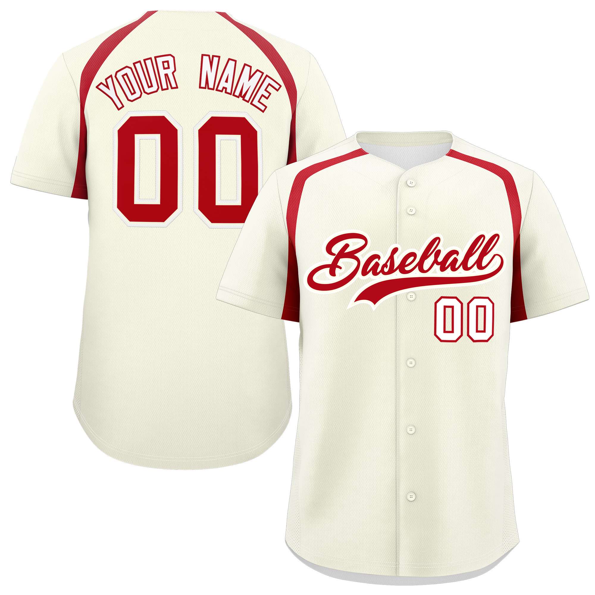 Custom Cream Red Personalized Color Block Authentic Baseball Jersey