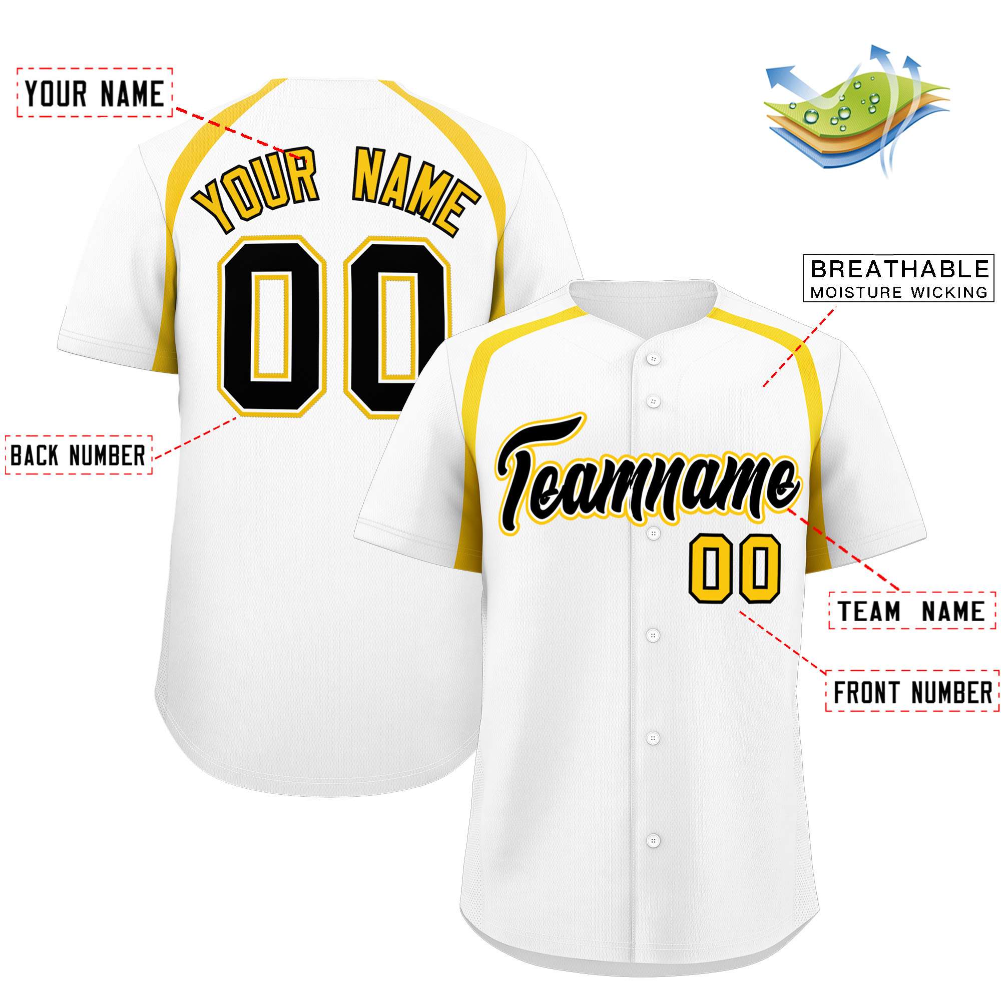 Custom White Gold Personalized Color Block Authentic Baseball Jersey