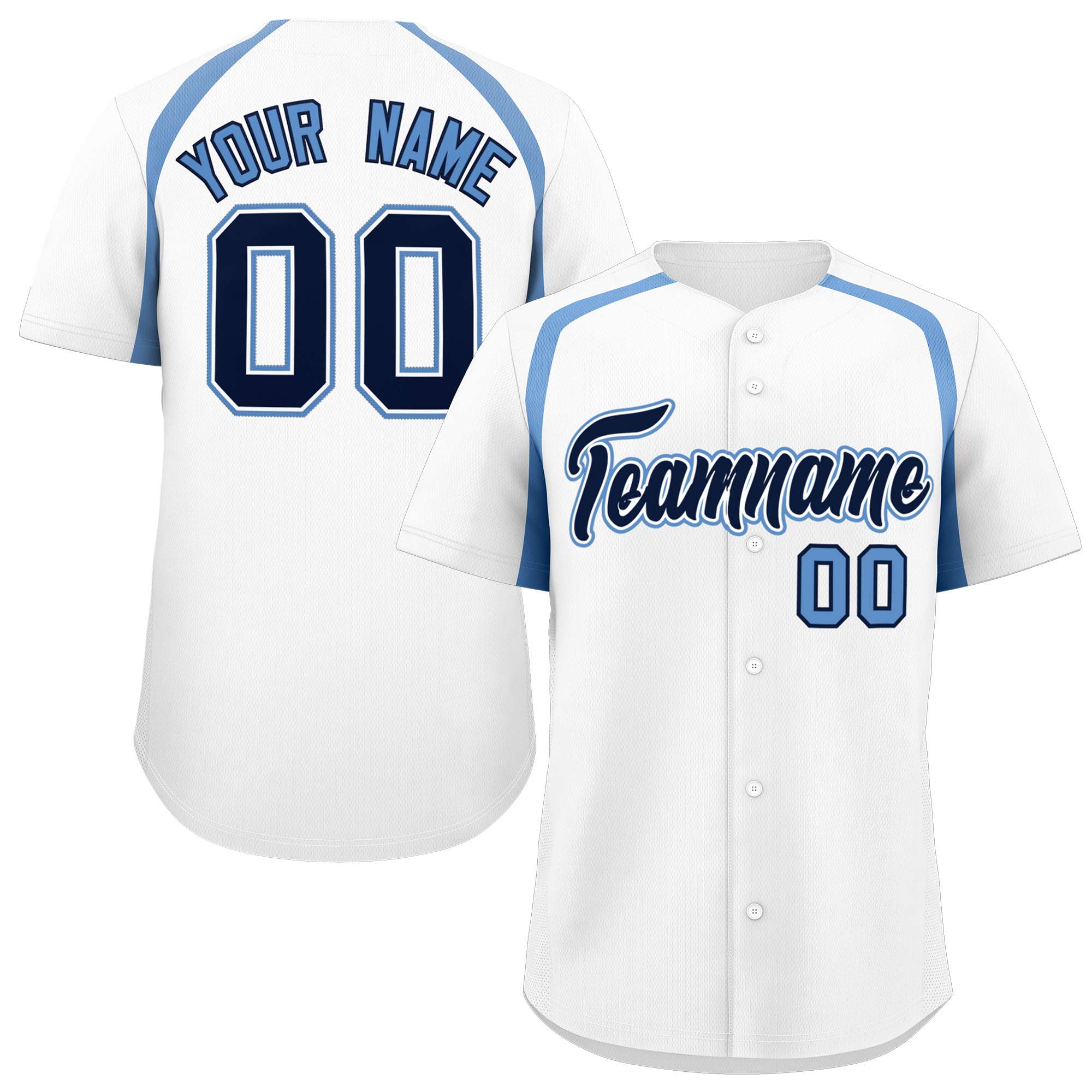 Custom White Light Blue Personalized Color Block Authentic Baseball Jersey