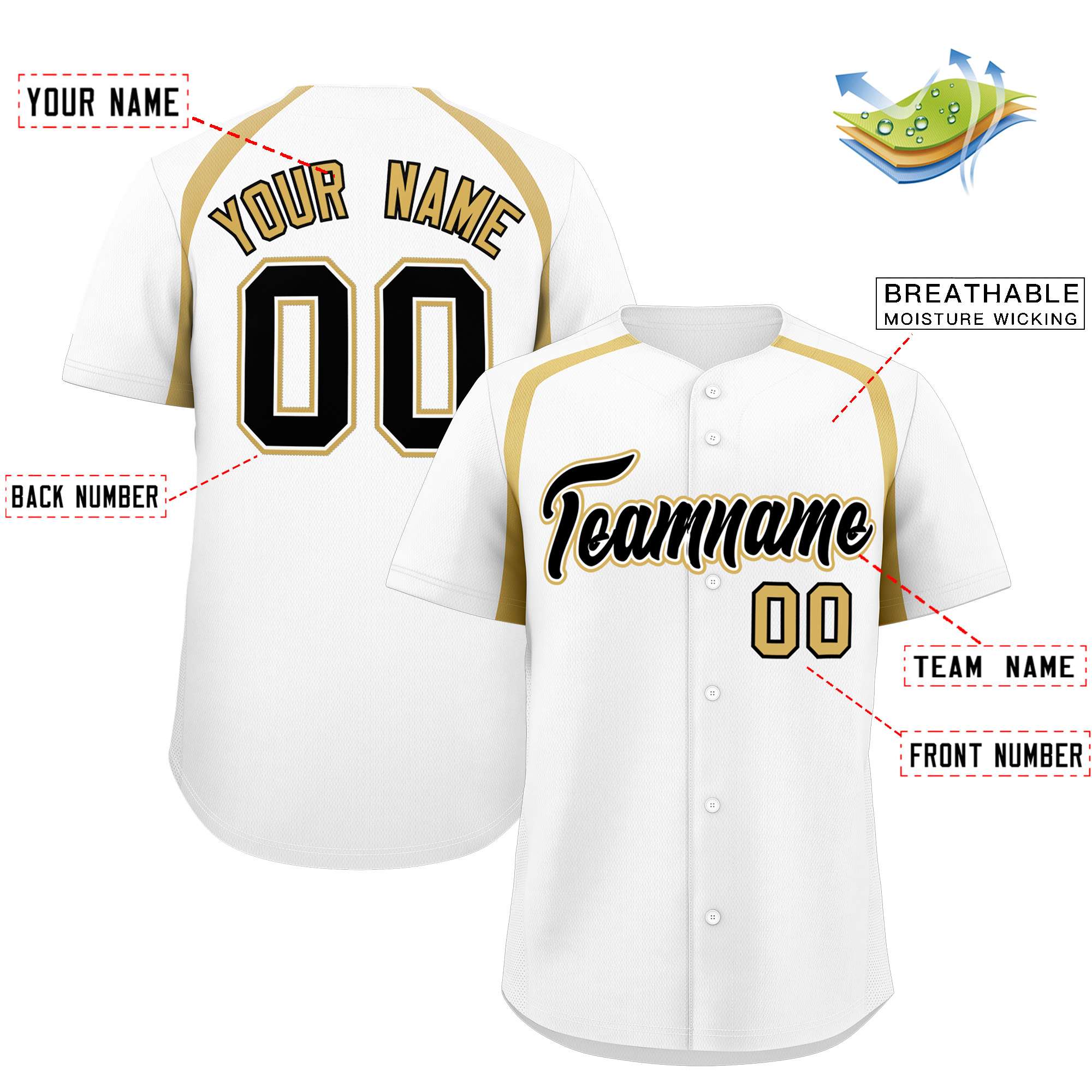 Custom White Old Gold Personalized Color Block Authentic Baseball Jersey