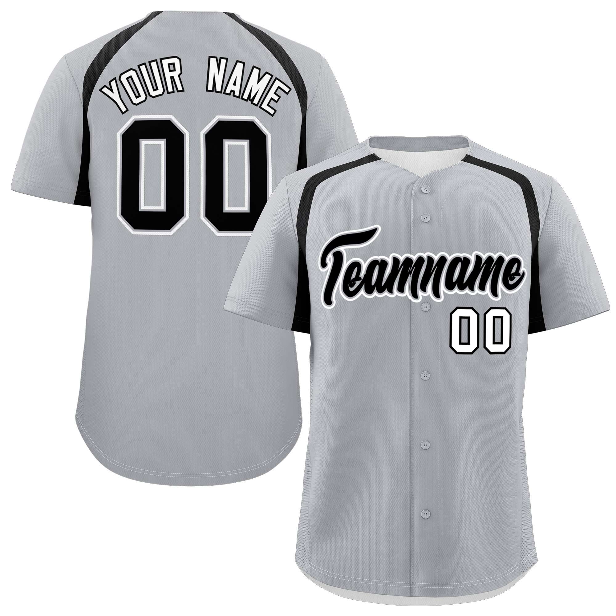 Custom Silver Black Personalized Color Block Authentic Baseball Jersey