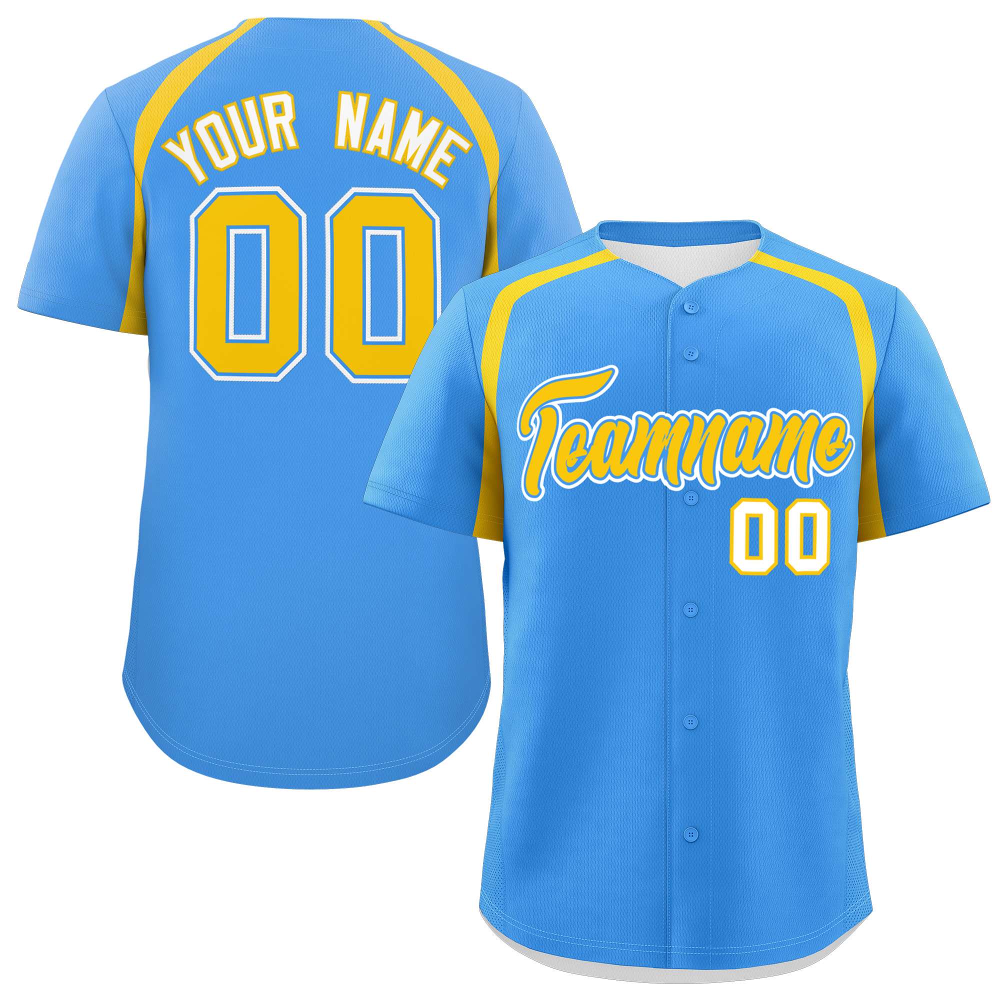 Custom Powder Blue Gold Personalized Color Block Authentic Baseball Jersey