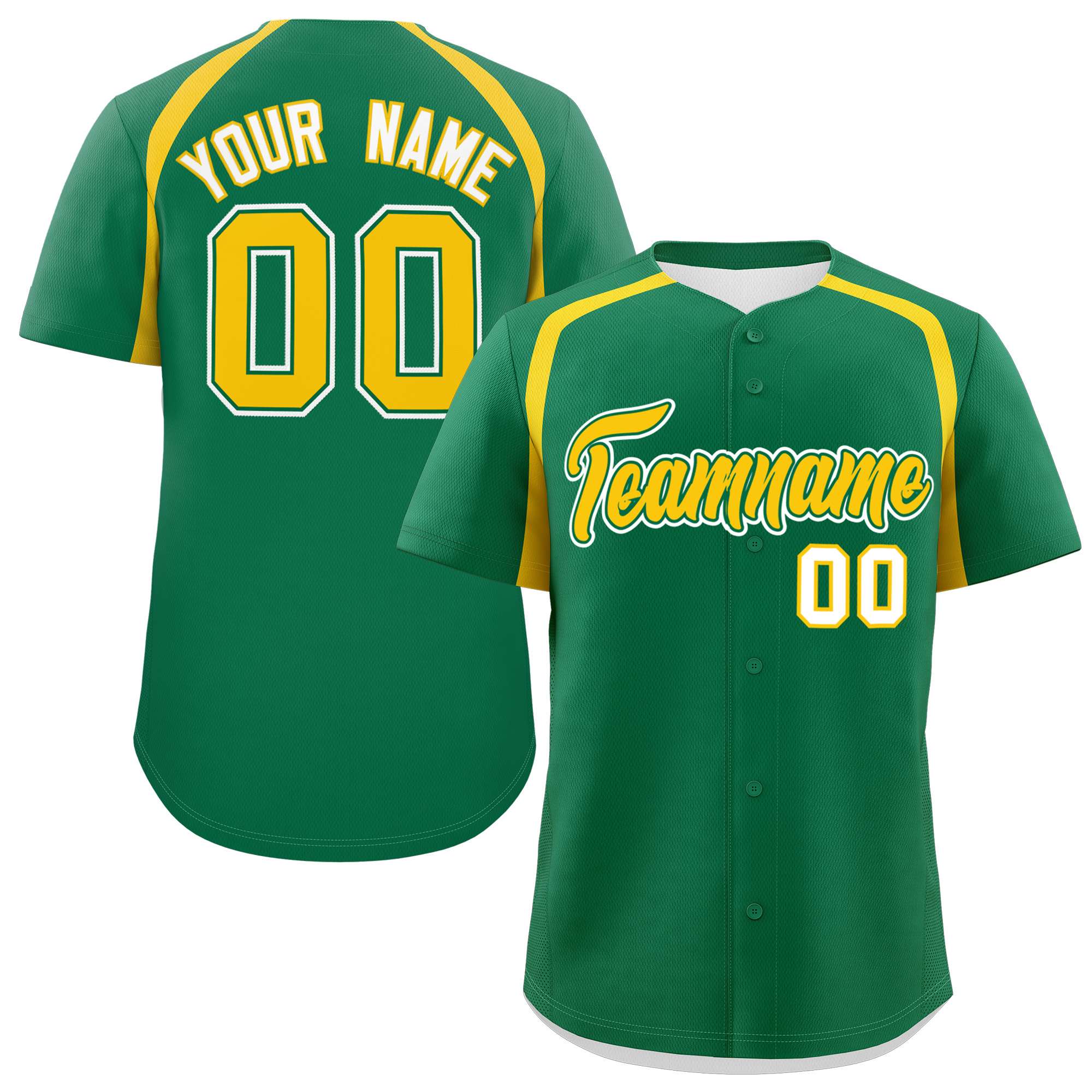 Custom Kelly Green Gold Personalized Color Block Authentic Baseball Jersey