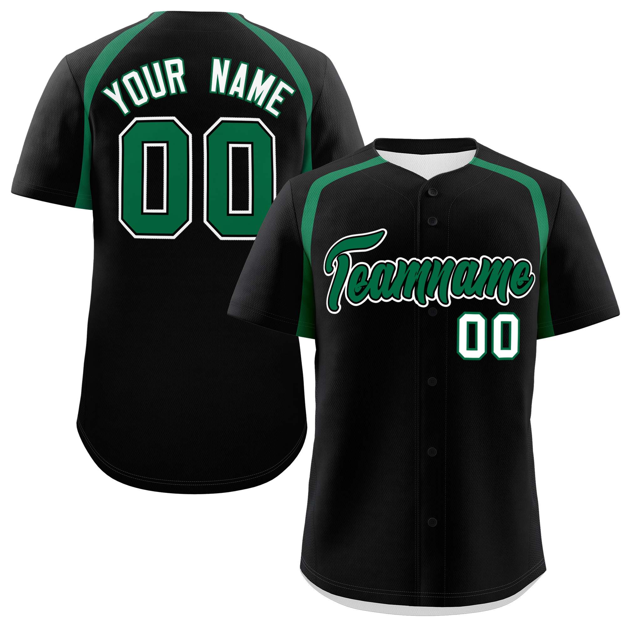 Custom Black Kelly Green Personalized Color Block Authentic Baseball Jersey