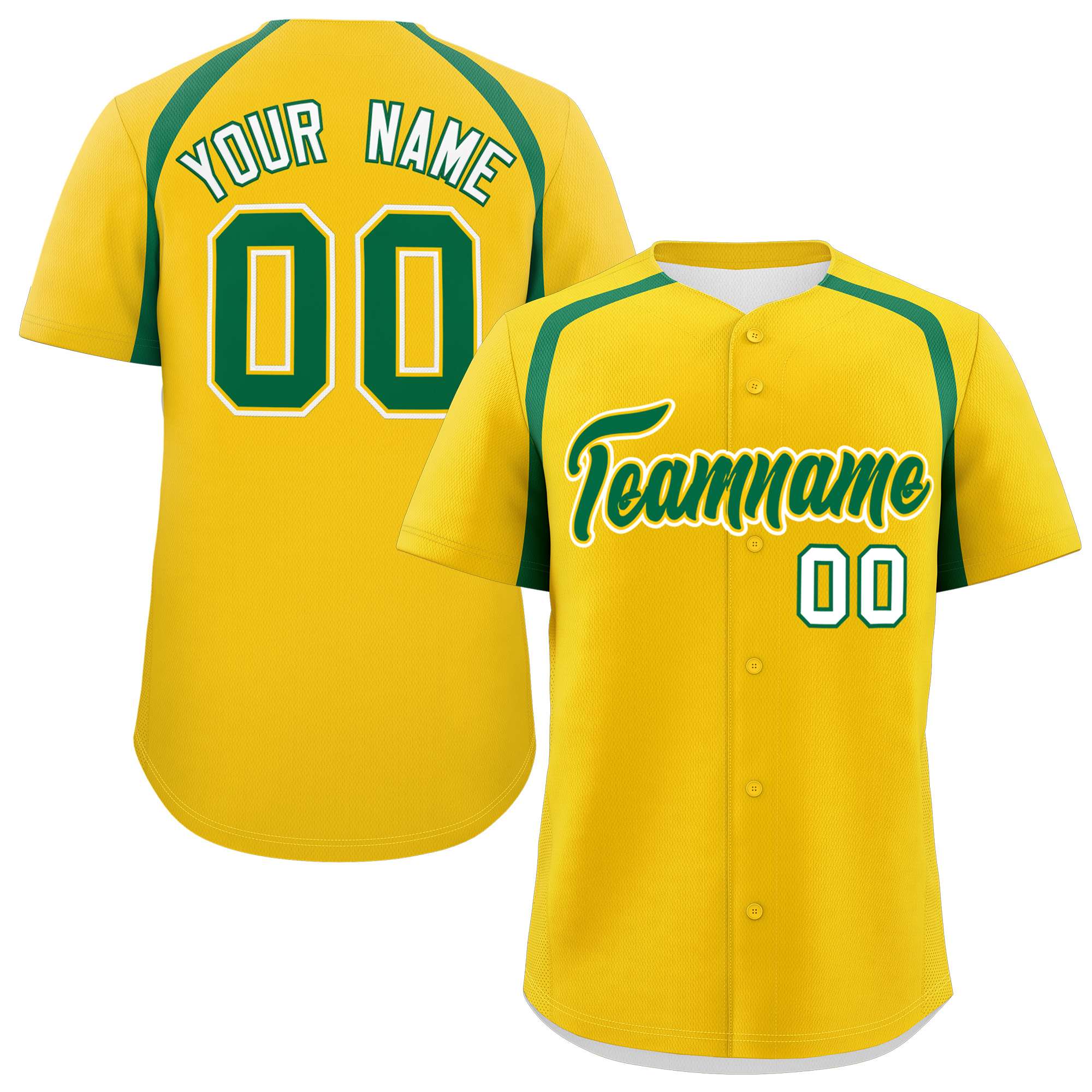 Custom Gold Kelly Green Personalized Color Block Authentic Baseball Jersey