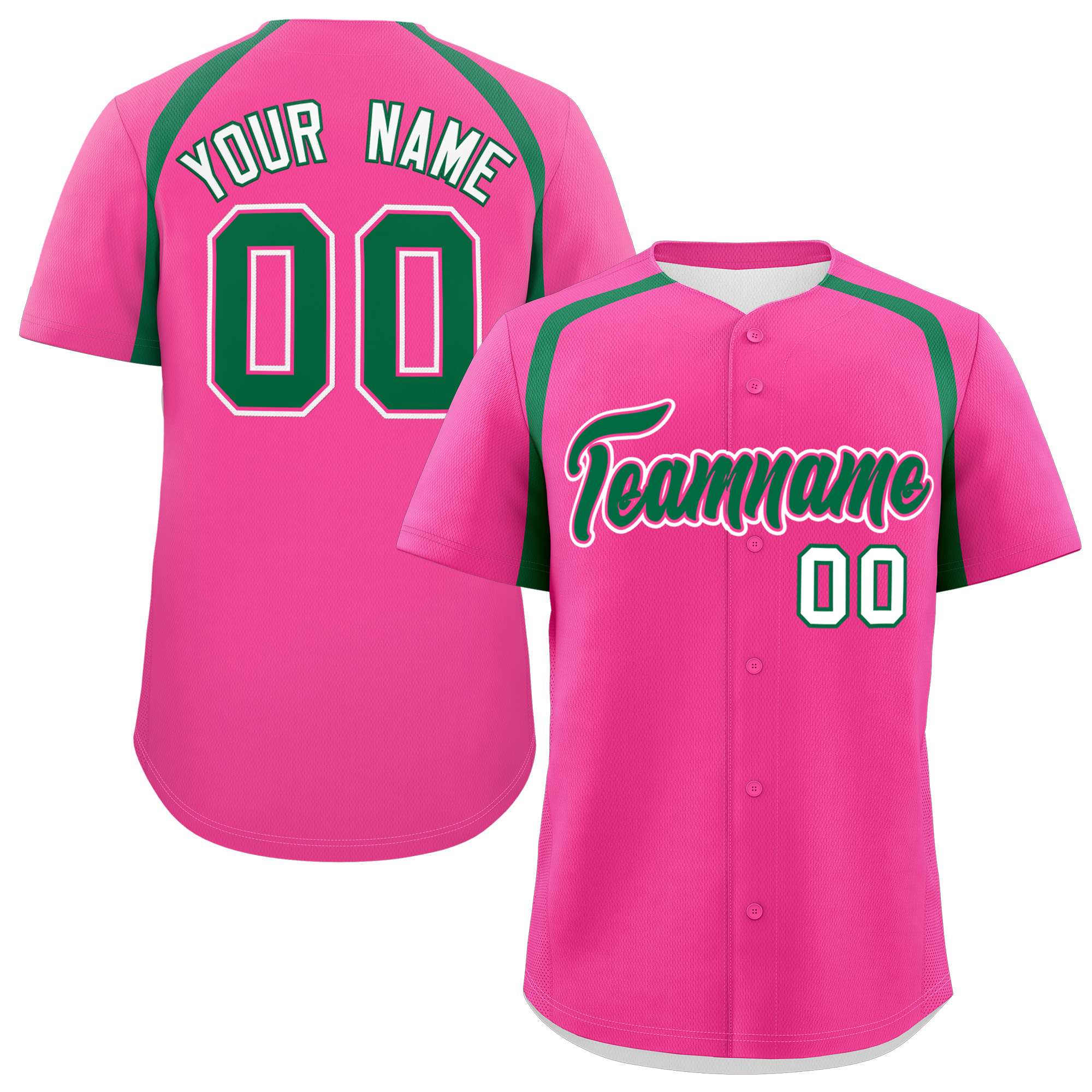 Custom Pink Kelly Green Personalized Color Block Authentic Baseball Jersey