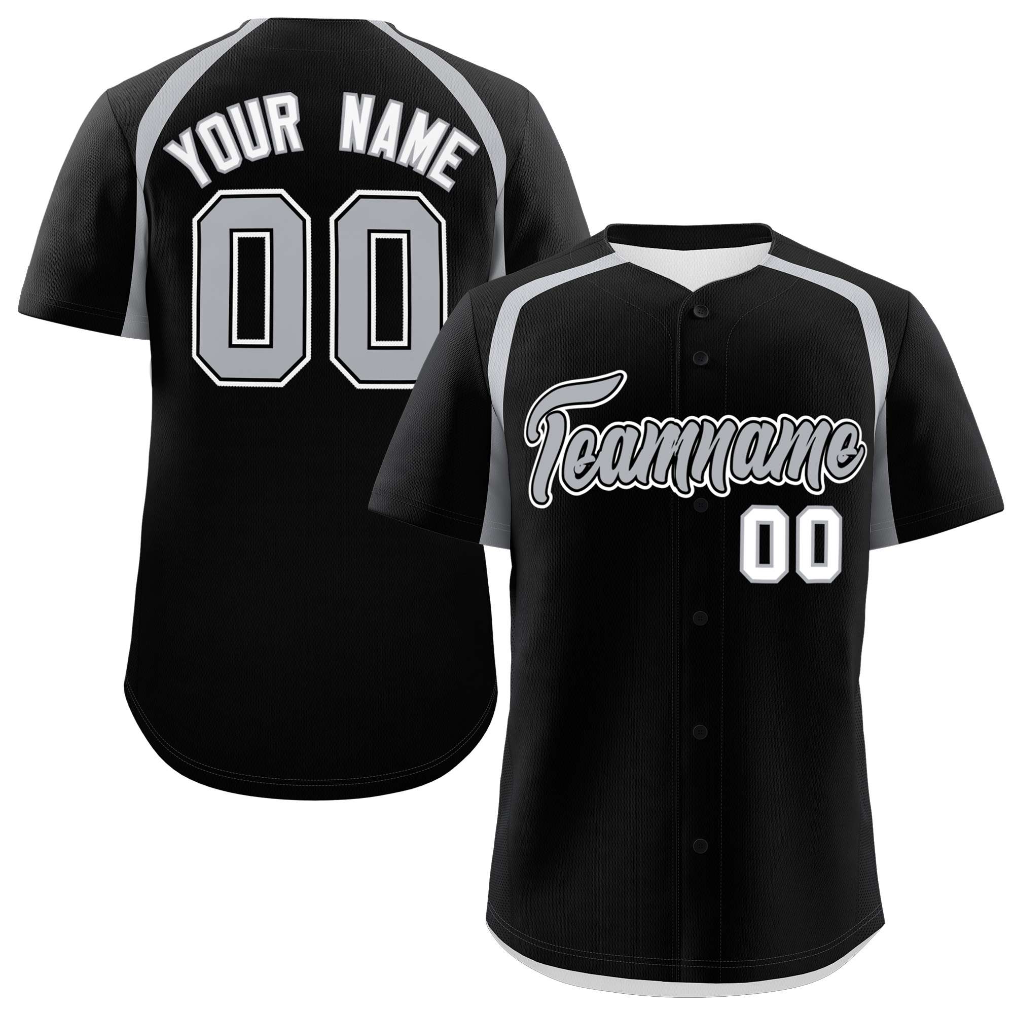 Custom Black Silver Personalized Color Block Authentic Baseball Jersey