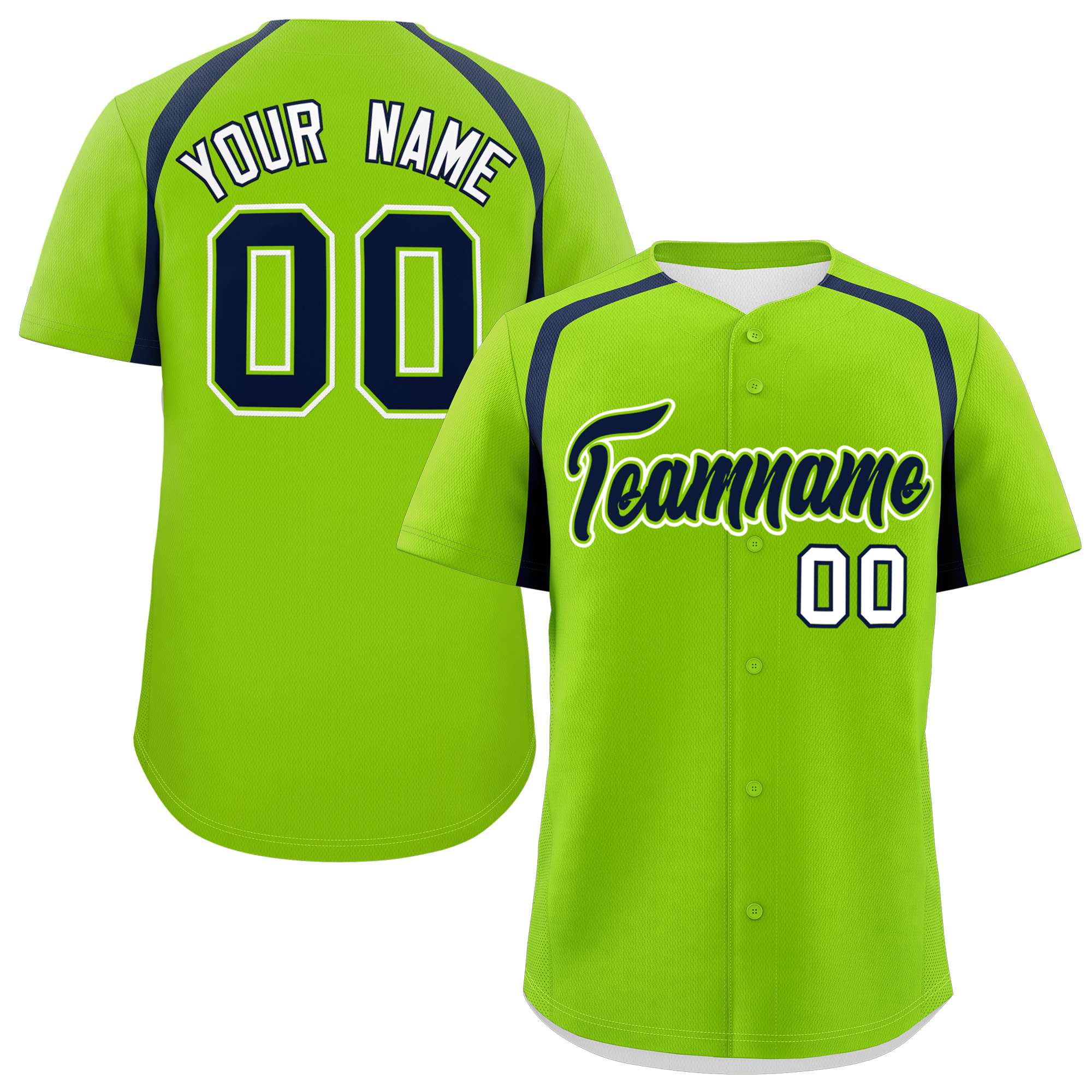 Custom Neon Green Navy Personalized Color Block Authentic Baseball Jersey