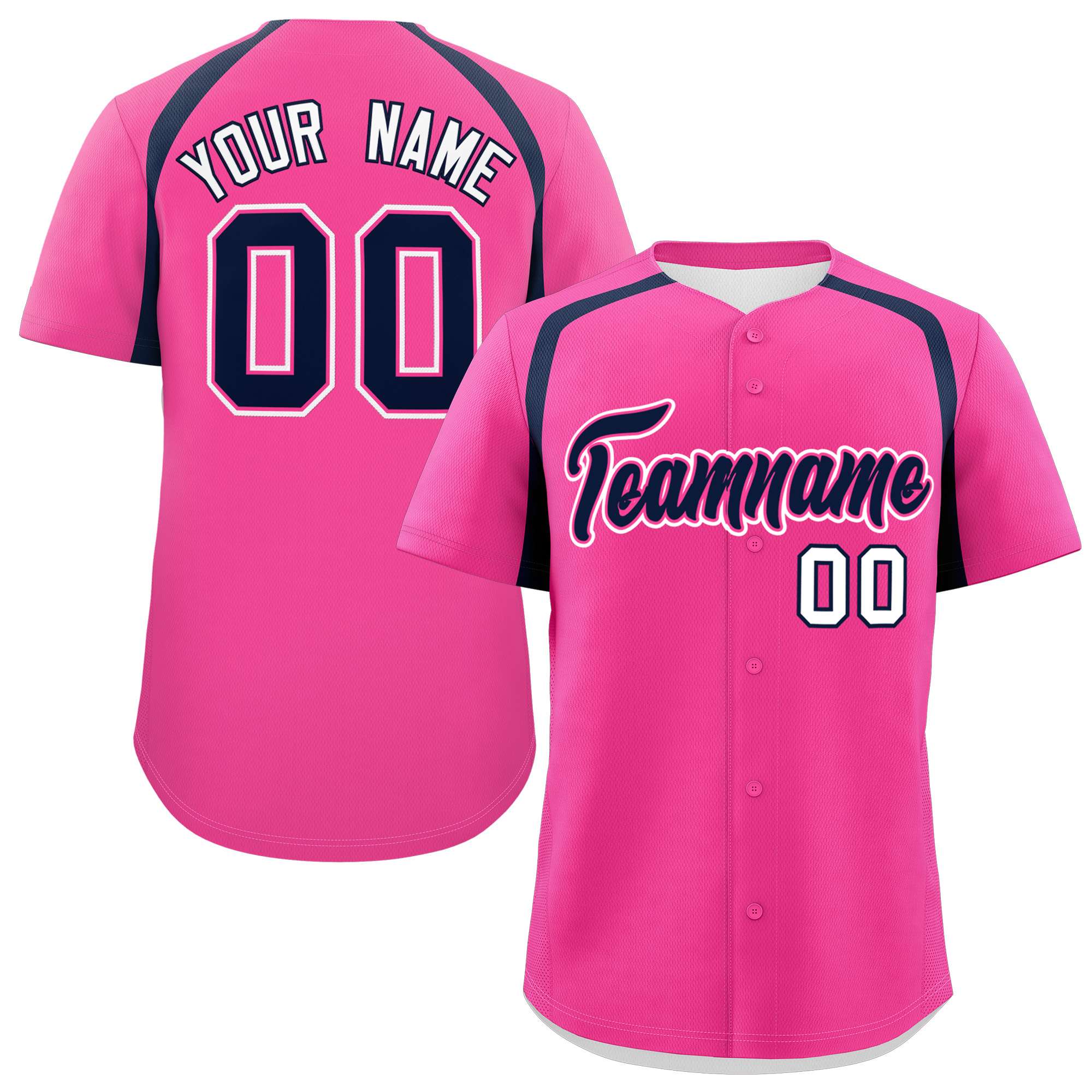 Custom Pink Navy Personalized Color Block Authentic Baseball Jersey