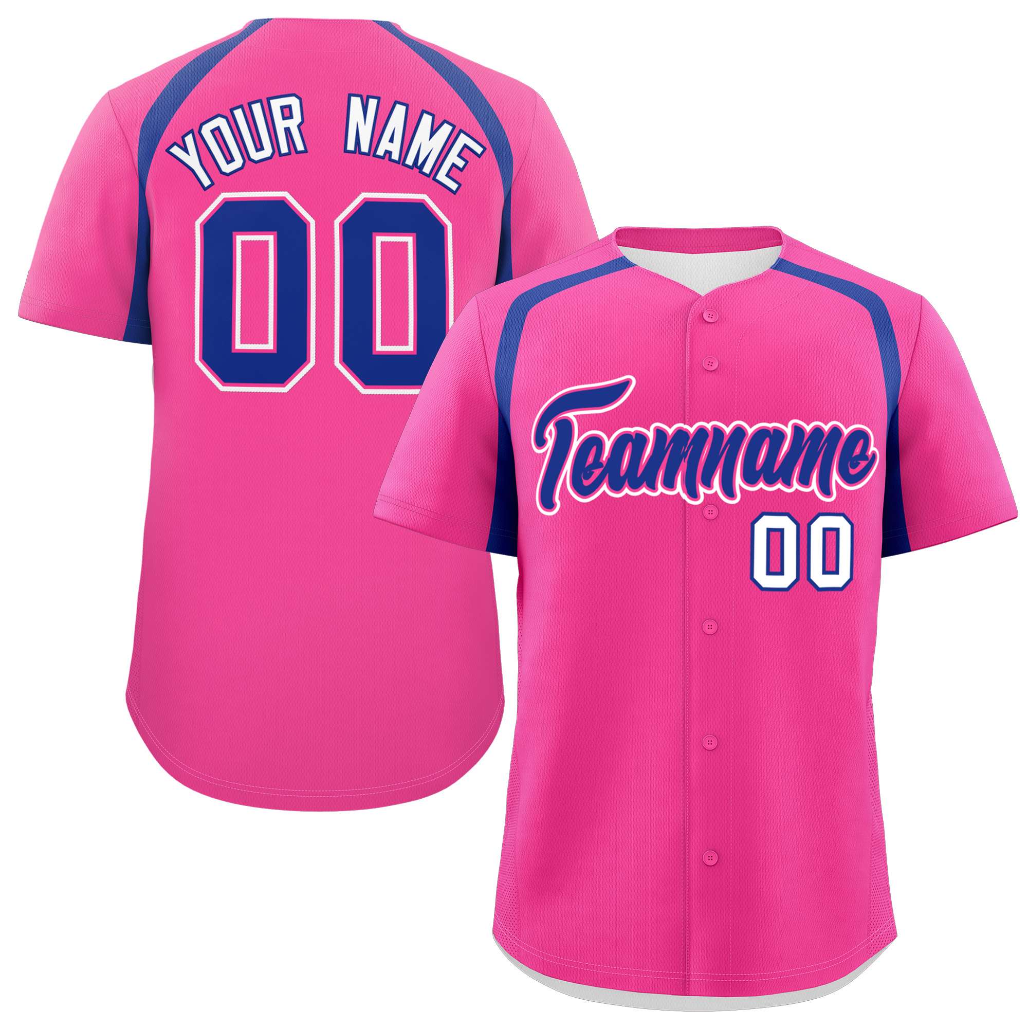 Custom Pink Royal Personalized Color Block Authentic Baseball Jersey