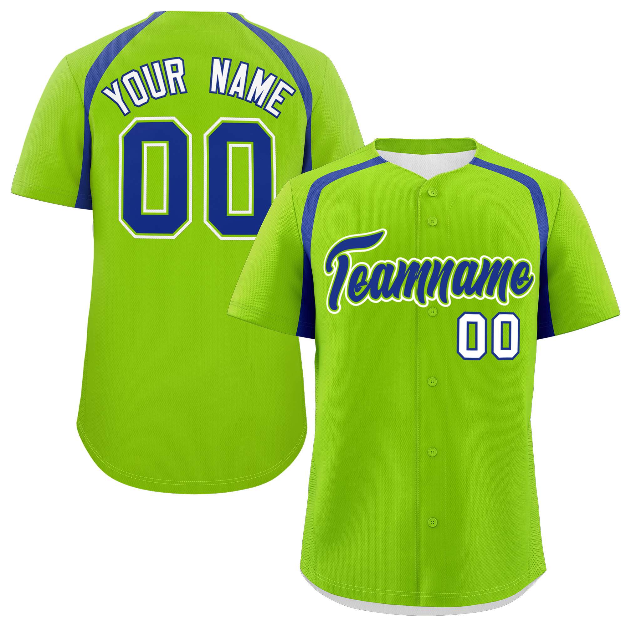 Custom Neon Green Royal Personalized Color Block Authentic Baseball Jersey