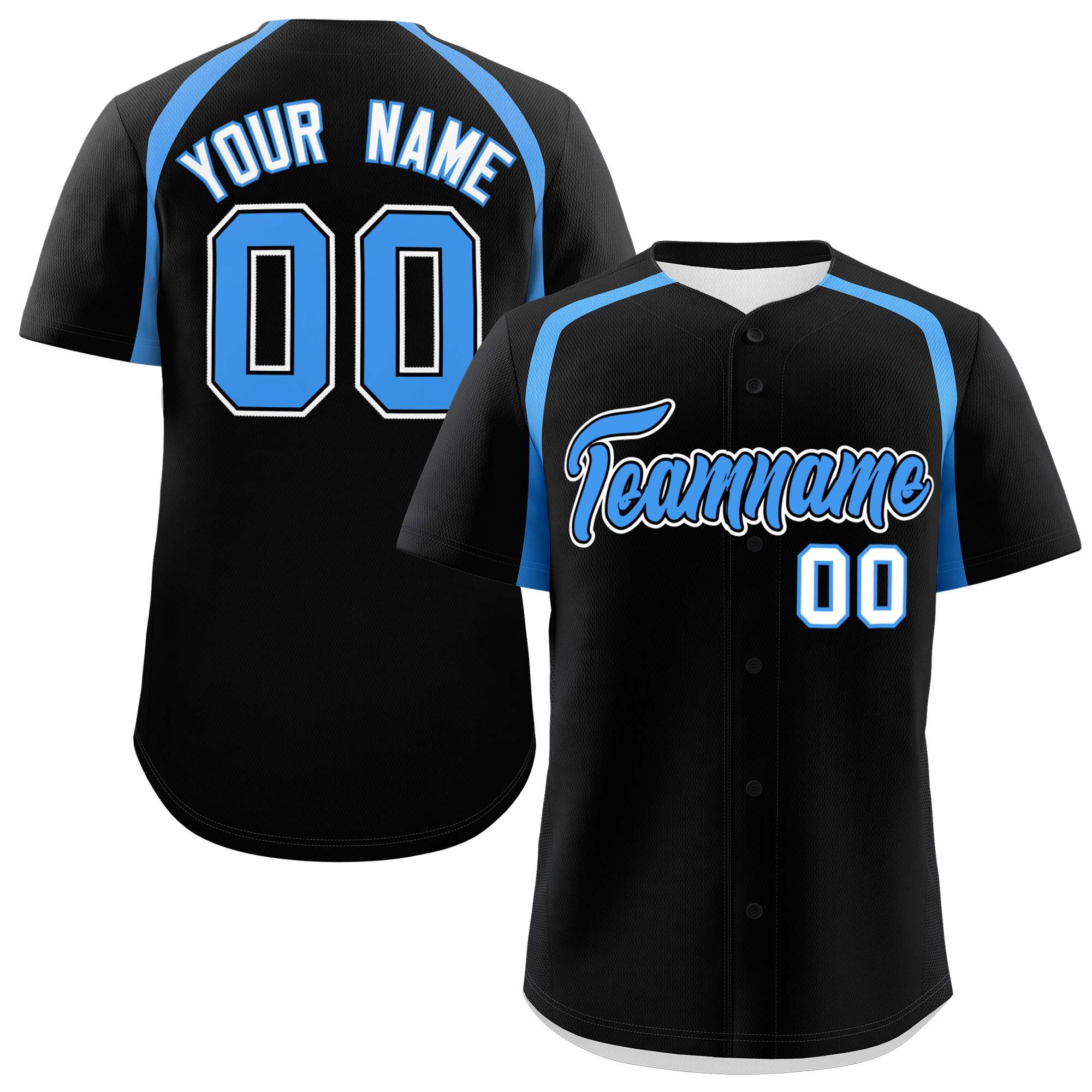 Custom Black Powder Blue Personalized Color Block Authentic Baseball Jersey